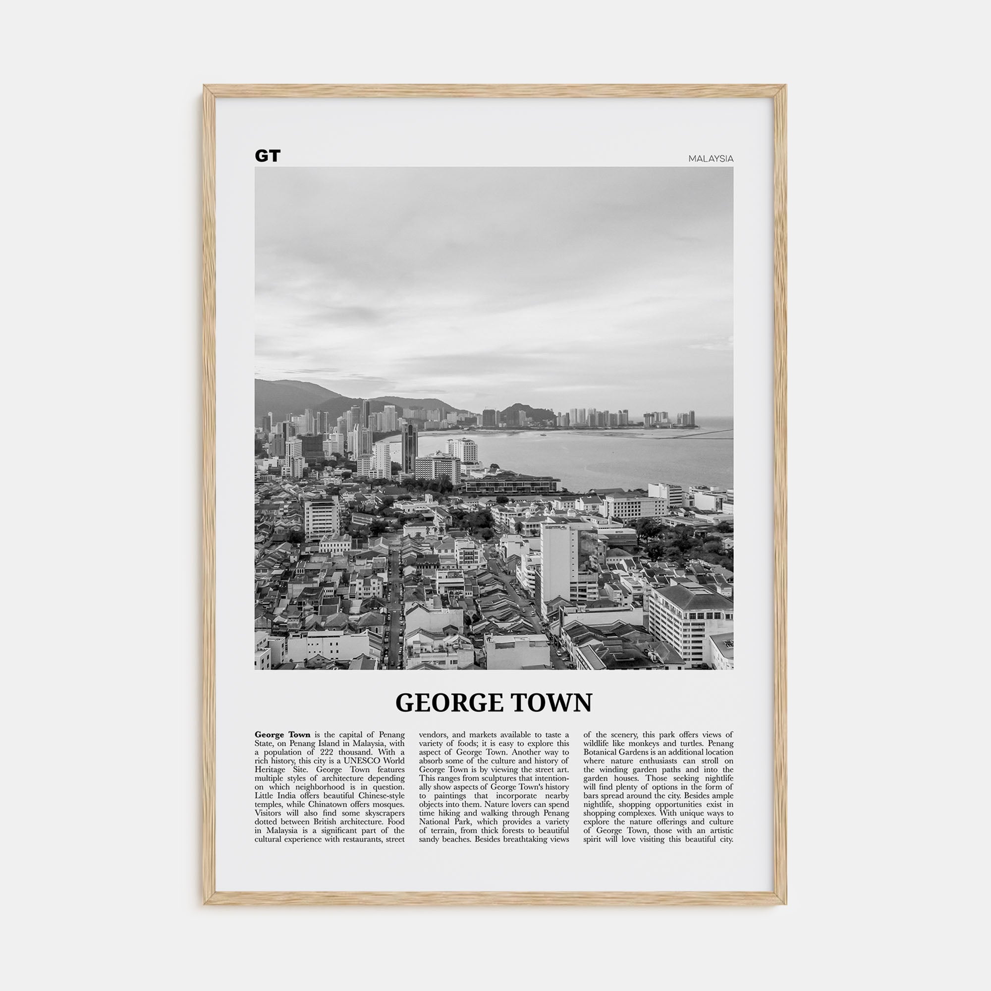 George Town, Malaysia Travel B&W Poster