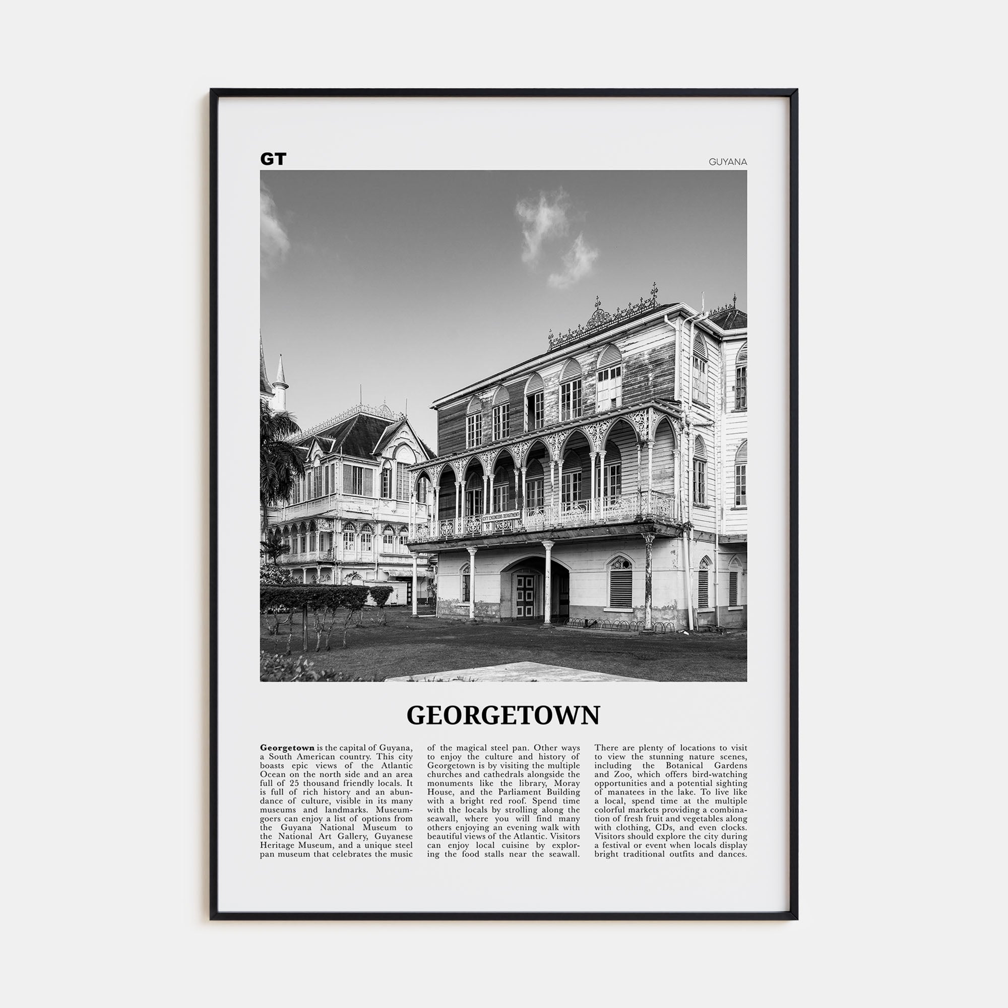 Georgetown, Guyana Travel B&W Poster