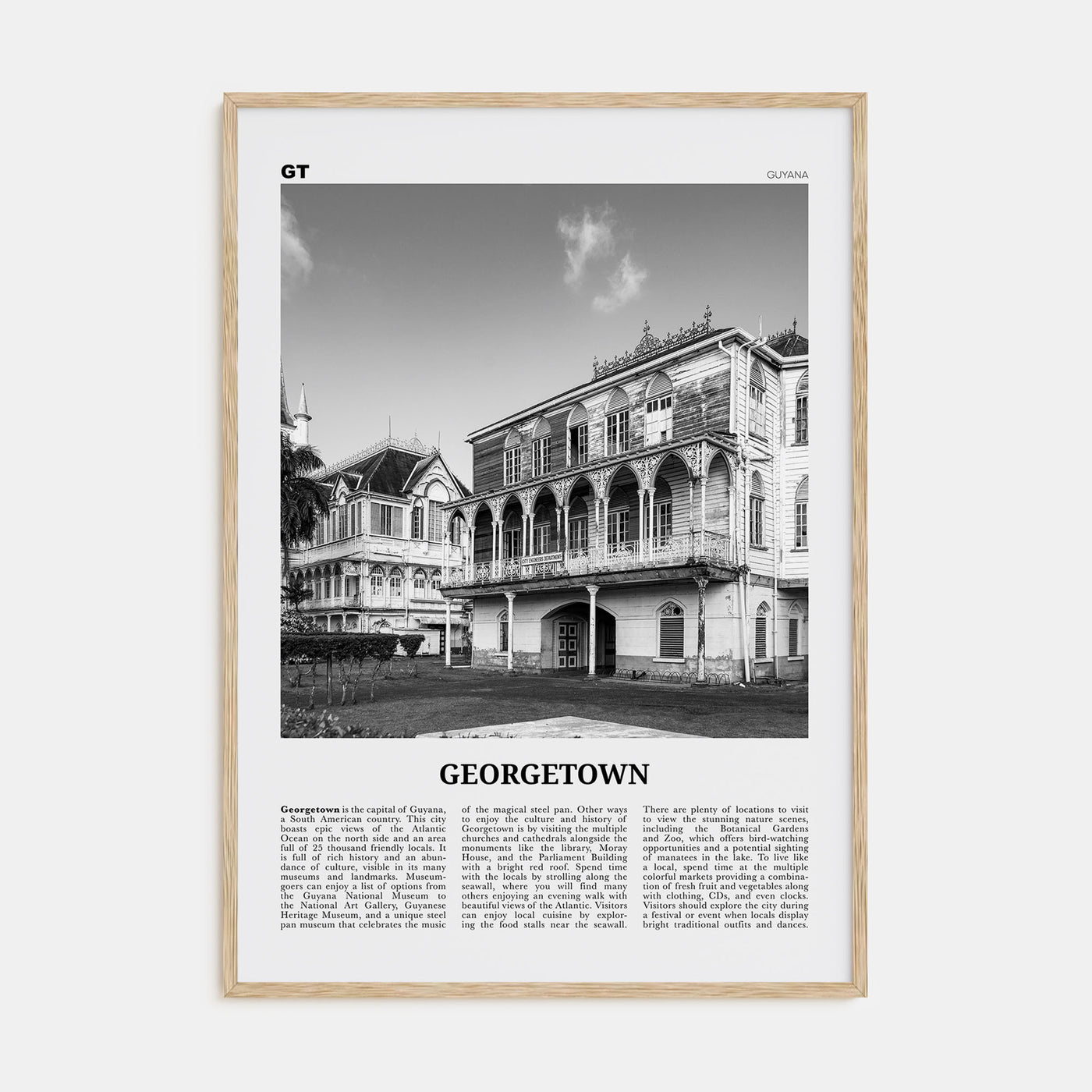 Georgetown, Guyana Travel B&W Poster
