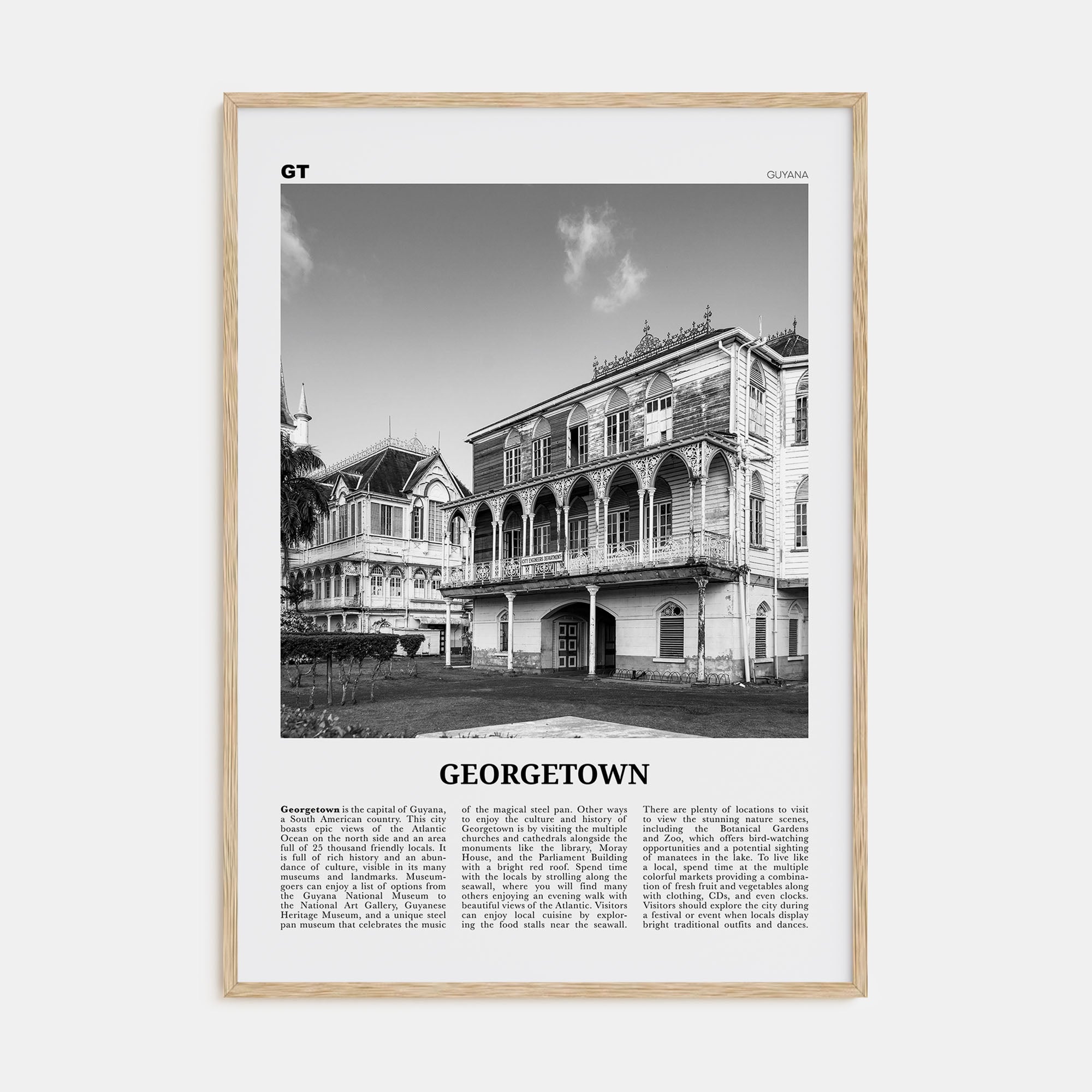 Georgetown, Guyana Travel B&W Poster