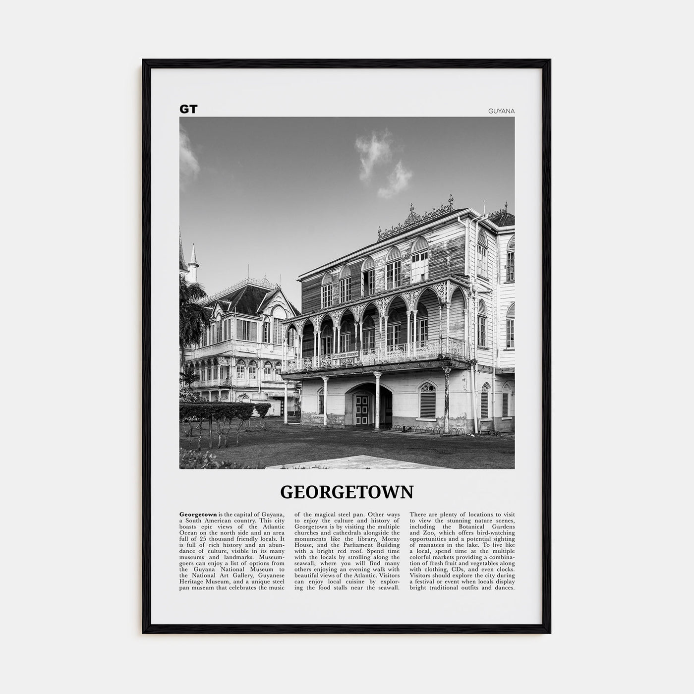Georgetown, Guyana Travel B&W Poster