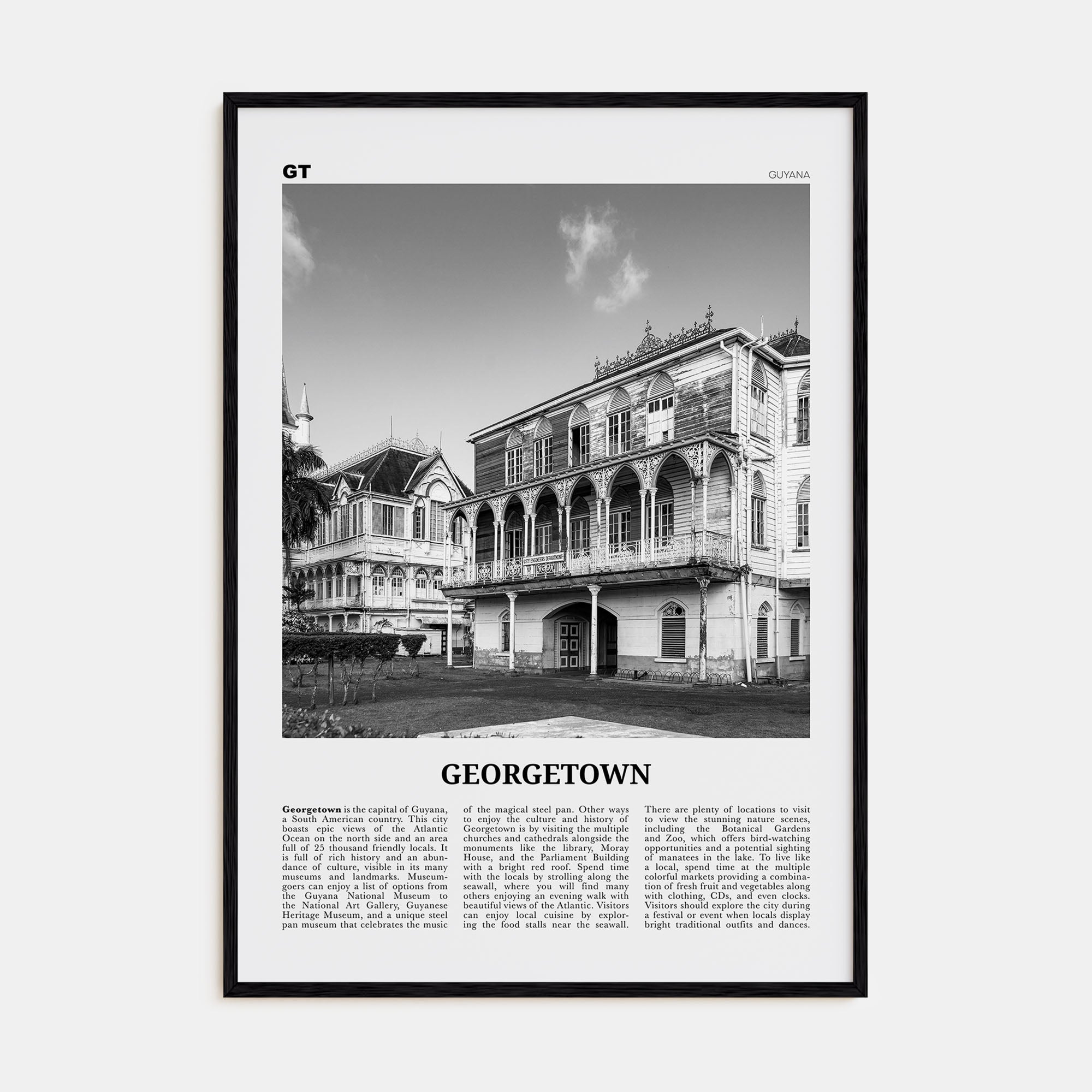 Georgetown, Guyana Travel B&W Poster