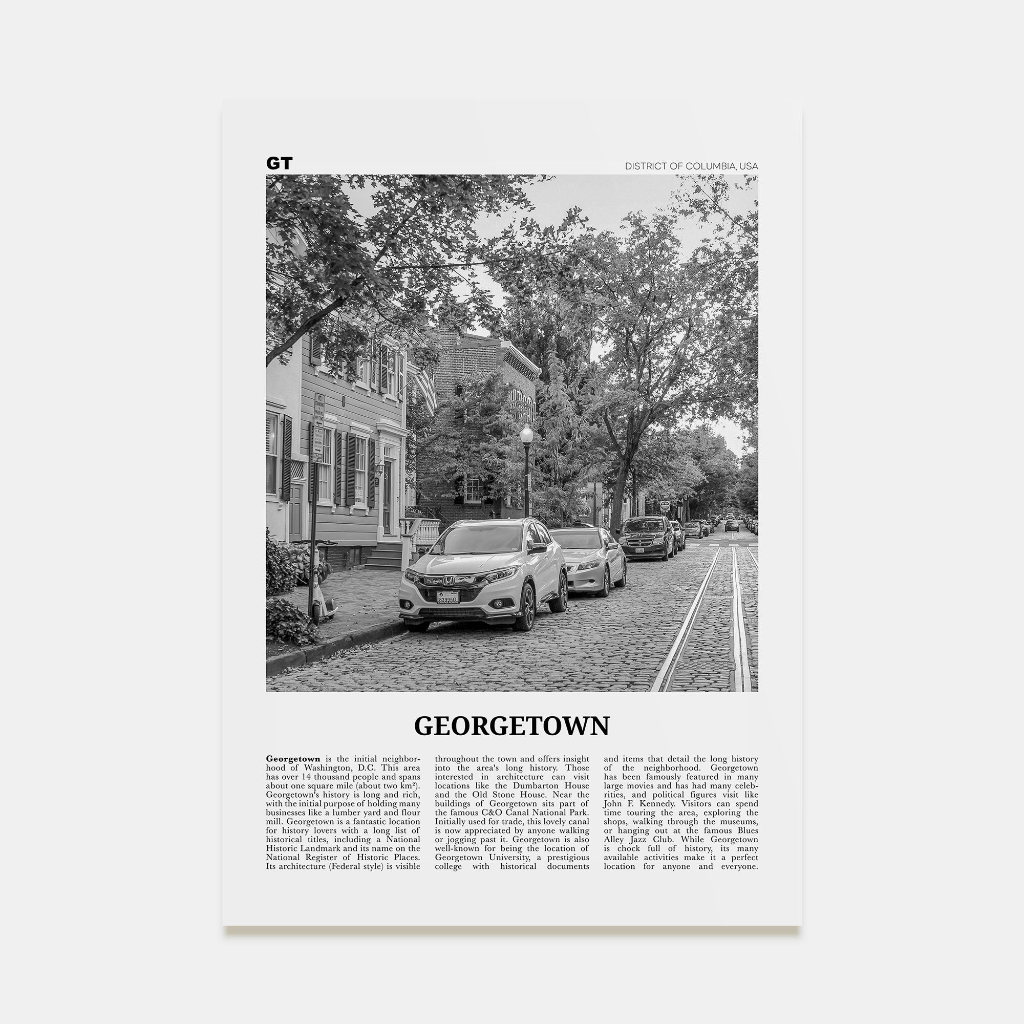 Georgetown, Washington DC Travel B&W Poster