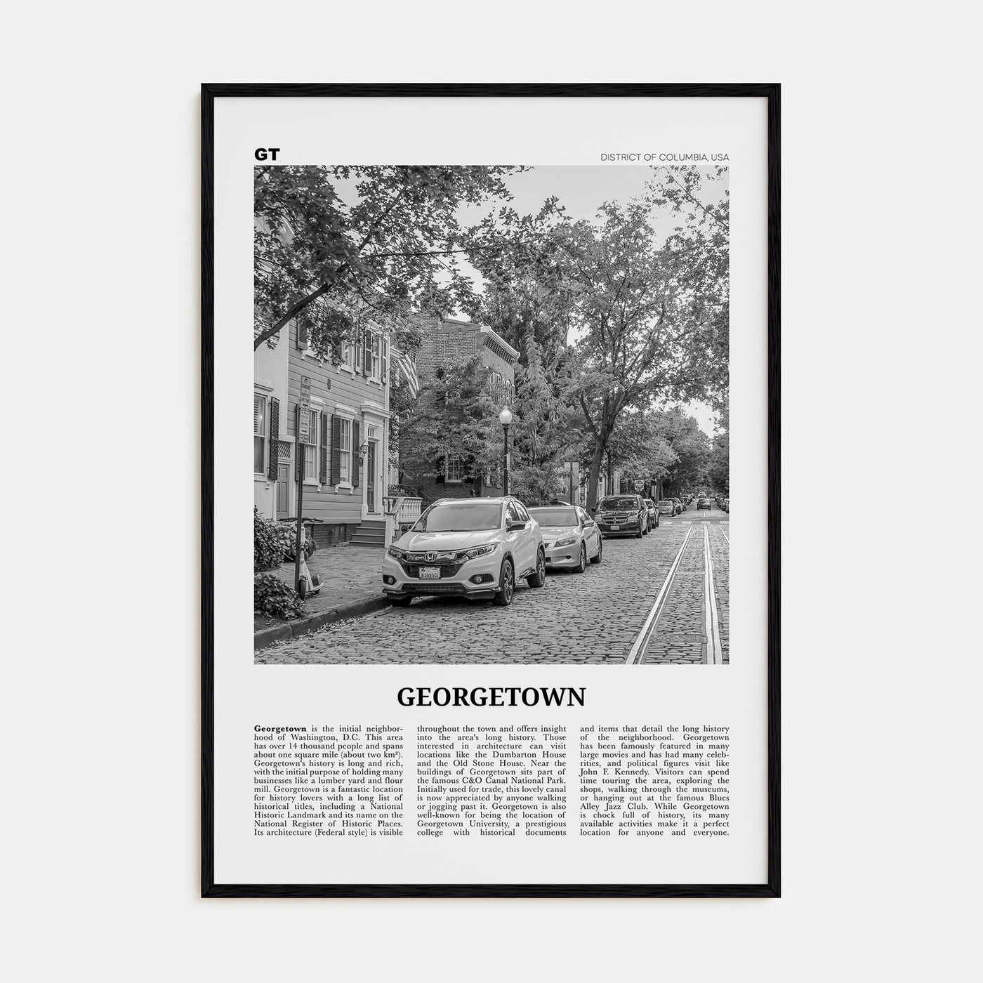 Georgetown, Washington DC Travel B&W Poster