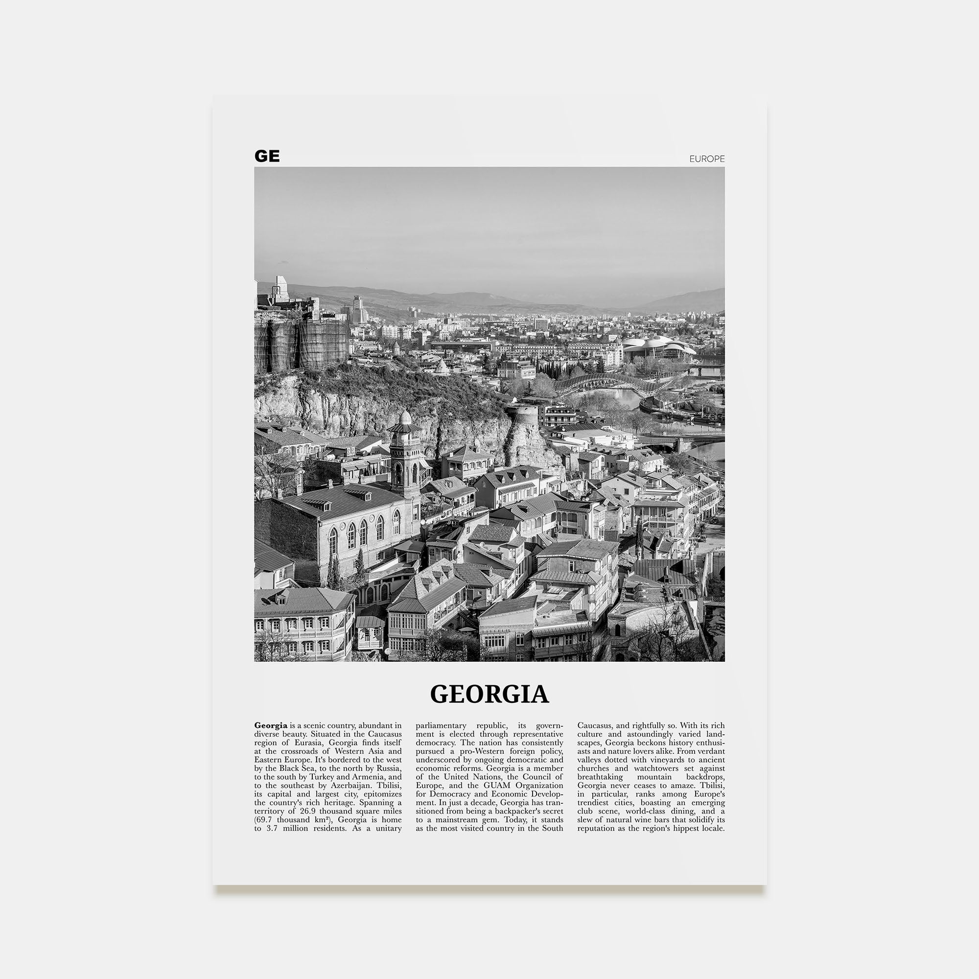 Georgia (Country) Travel B&W Poster