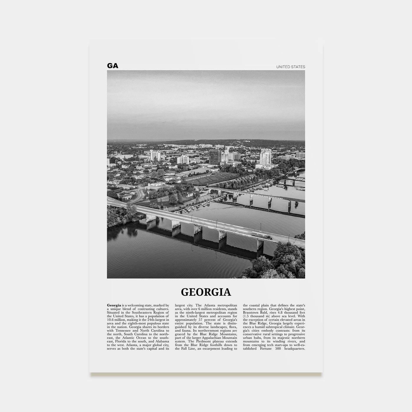 Georgia, United States Travel B&W No 2 Poster