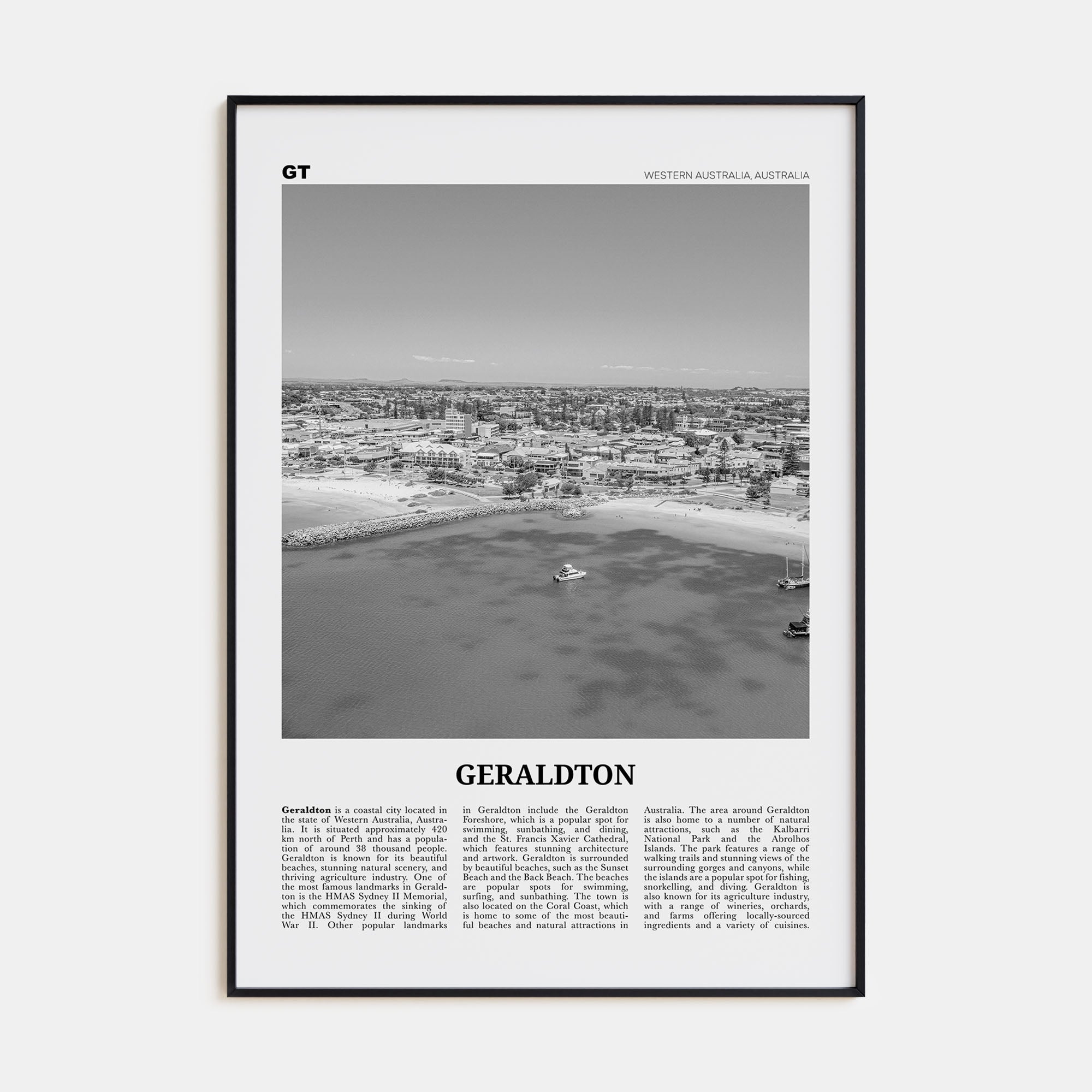 Geraldton Travel B&W Poster