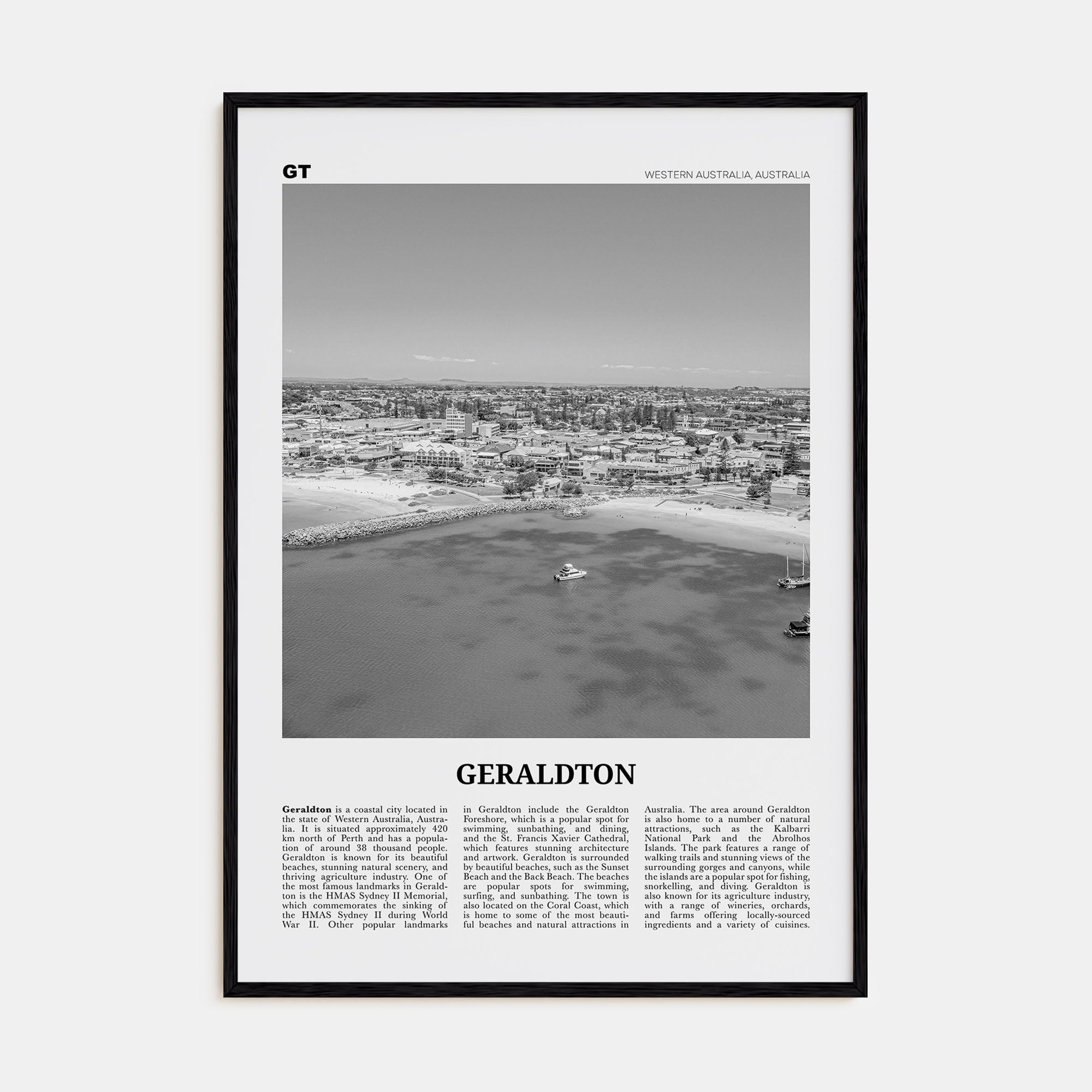 Geraldton Travel B&W Poster