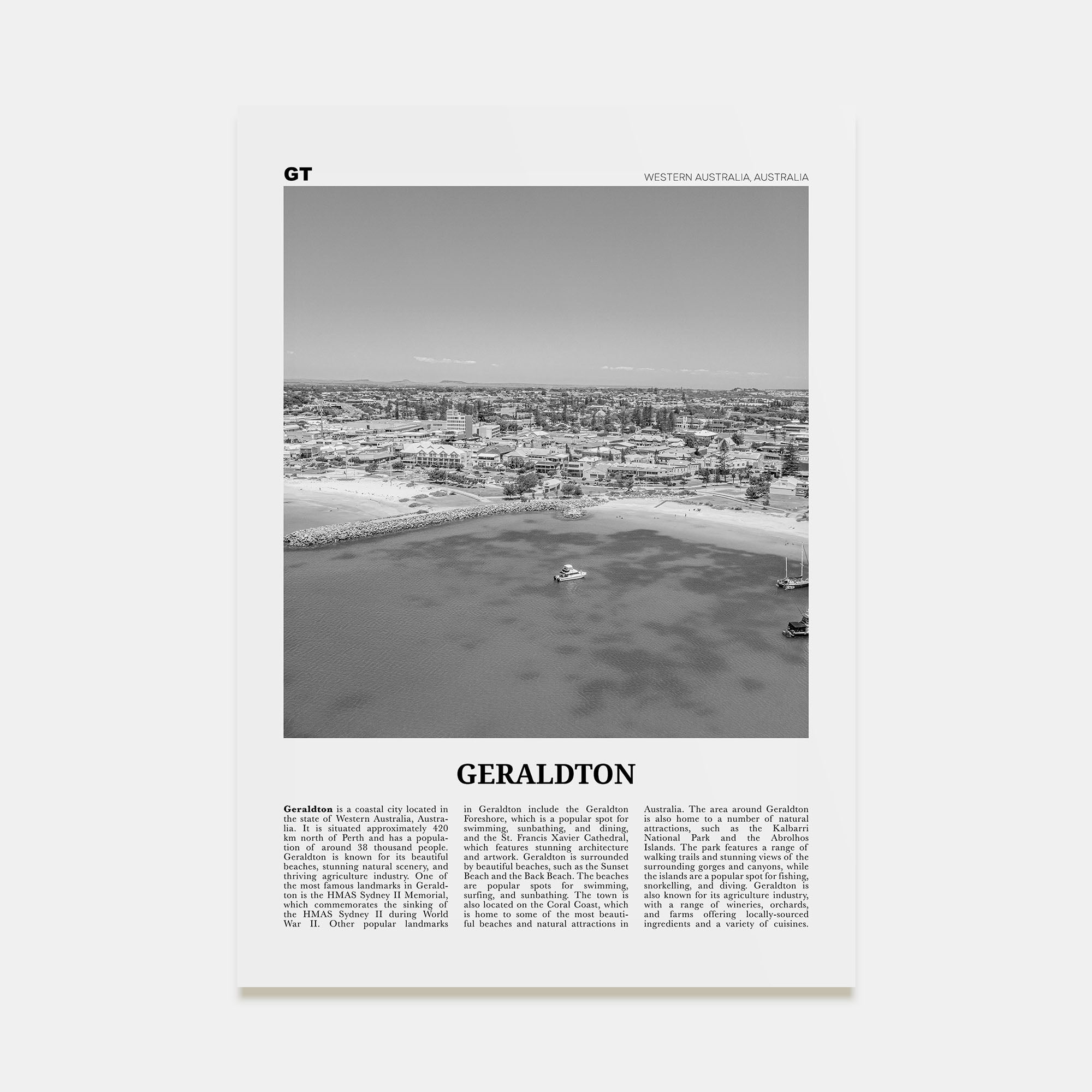 Geraldton Travel B&W Poster