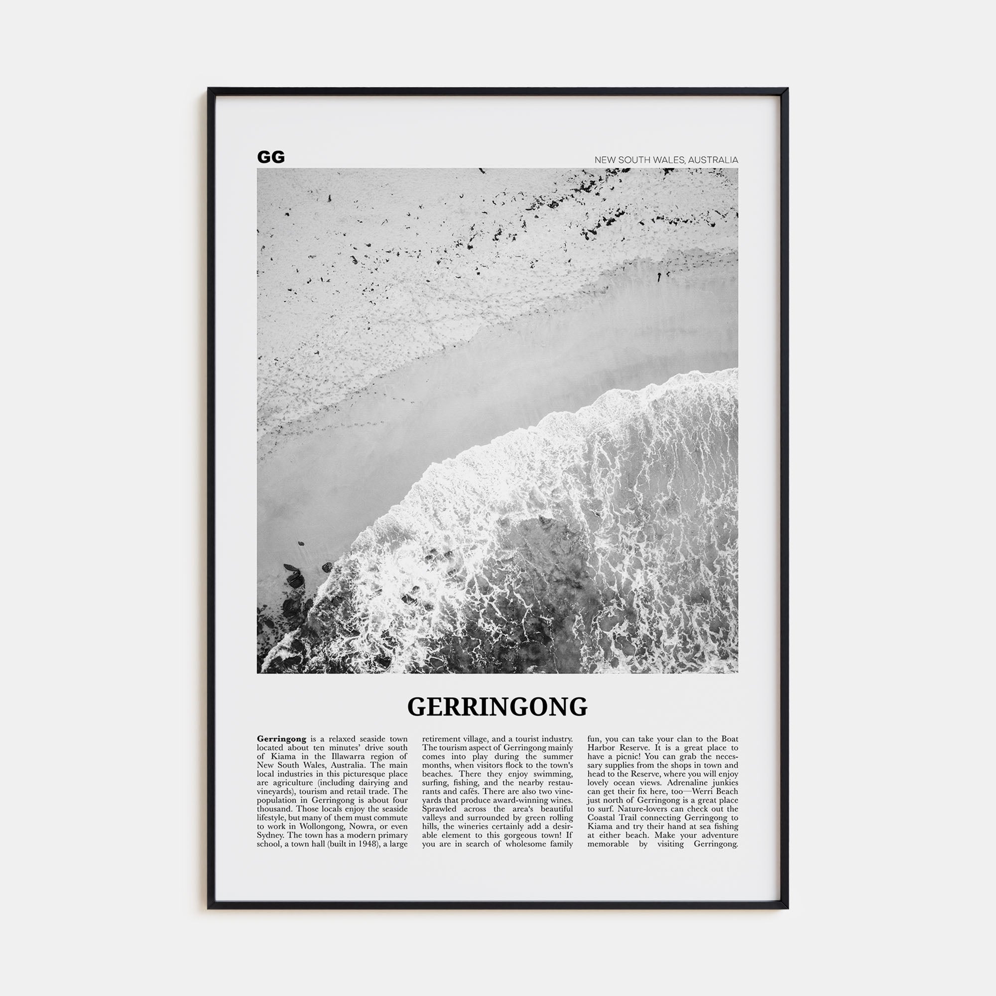 Gerringong Travel B&W Poster