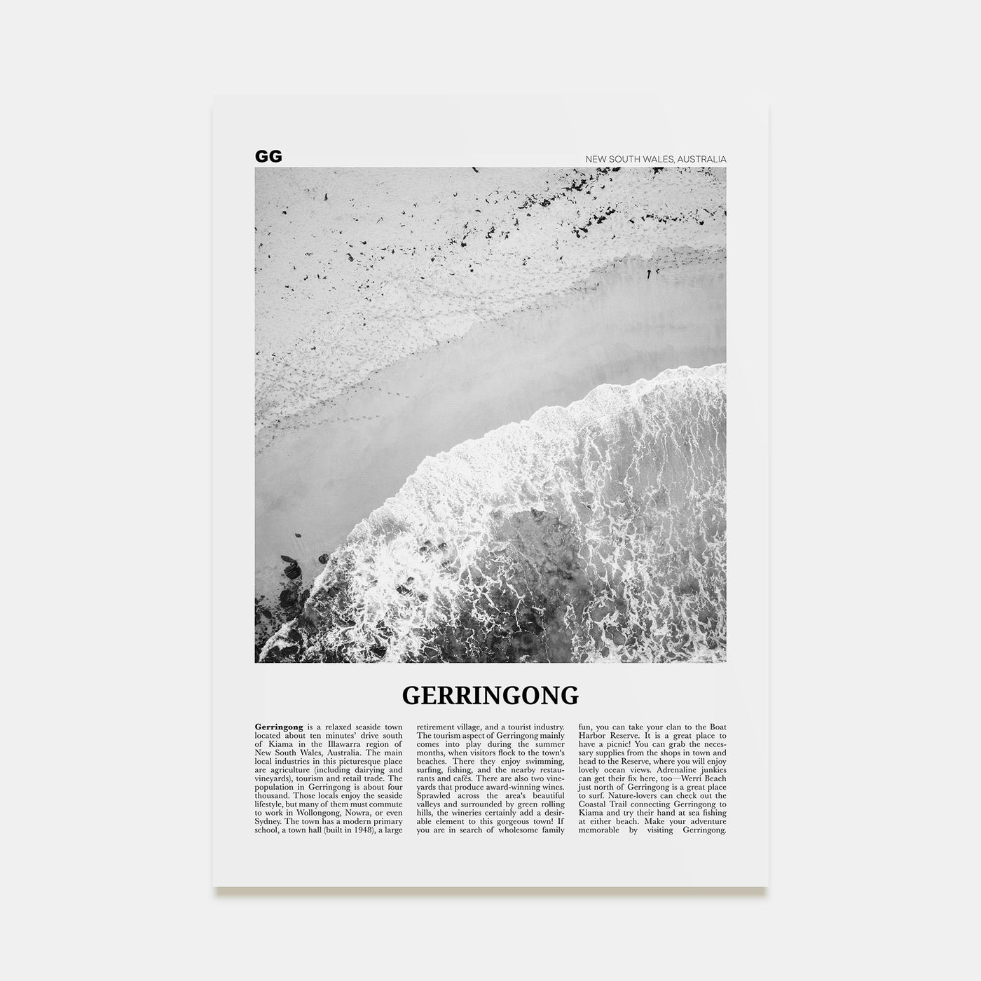 Gerringong Travel B&W Poster