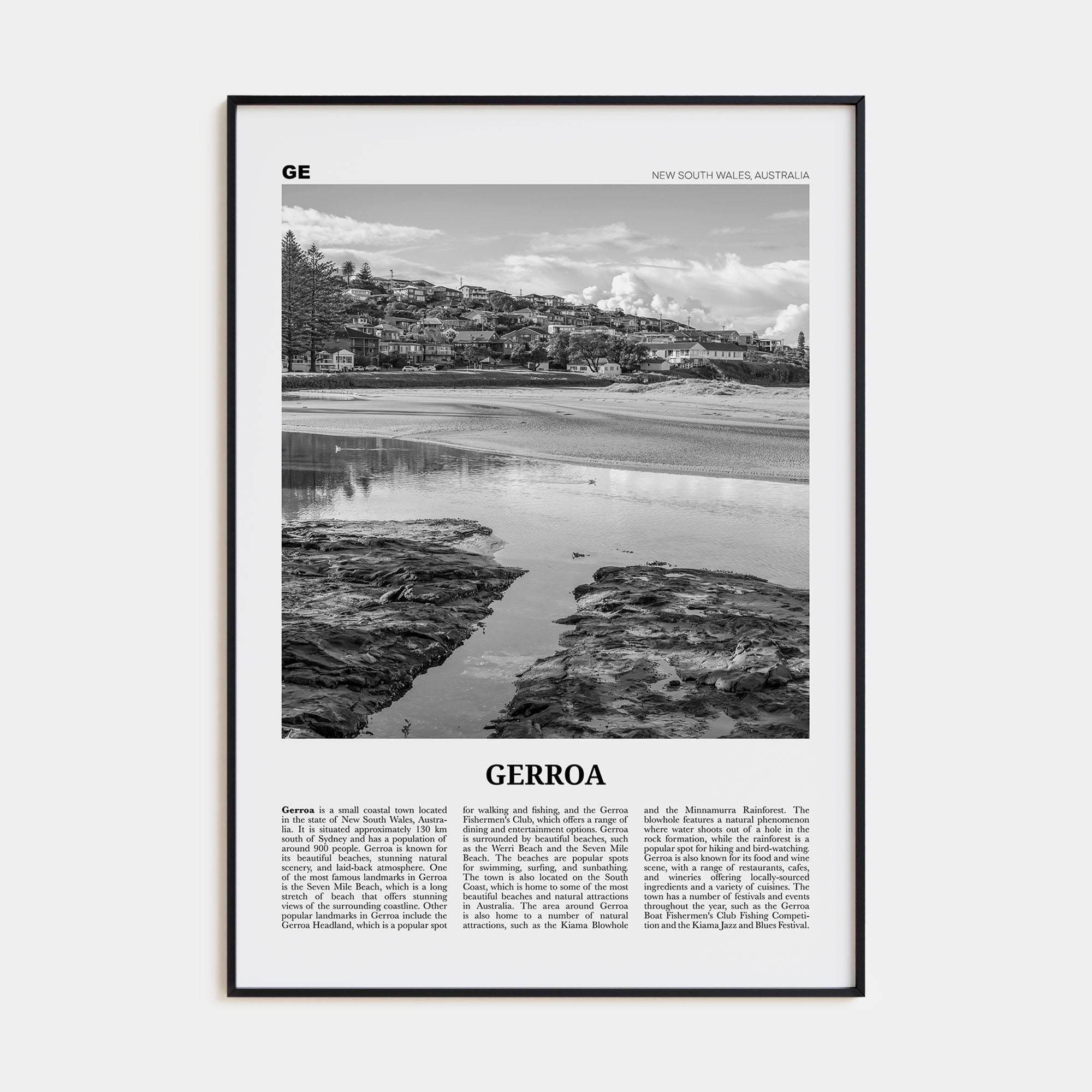Gerroa Travel B&W Poster