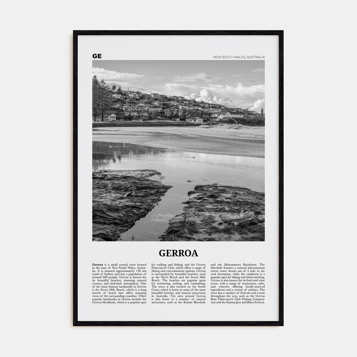 Gerroa Travel B&W Poster