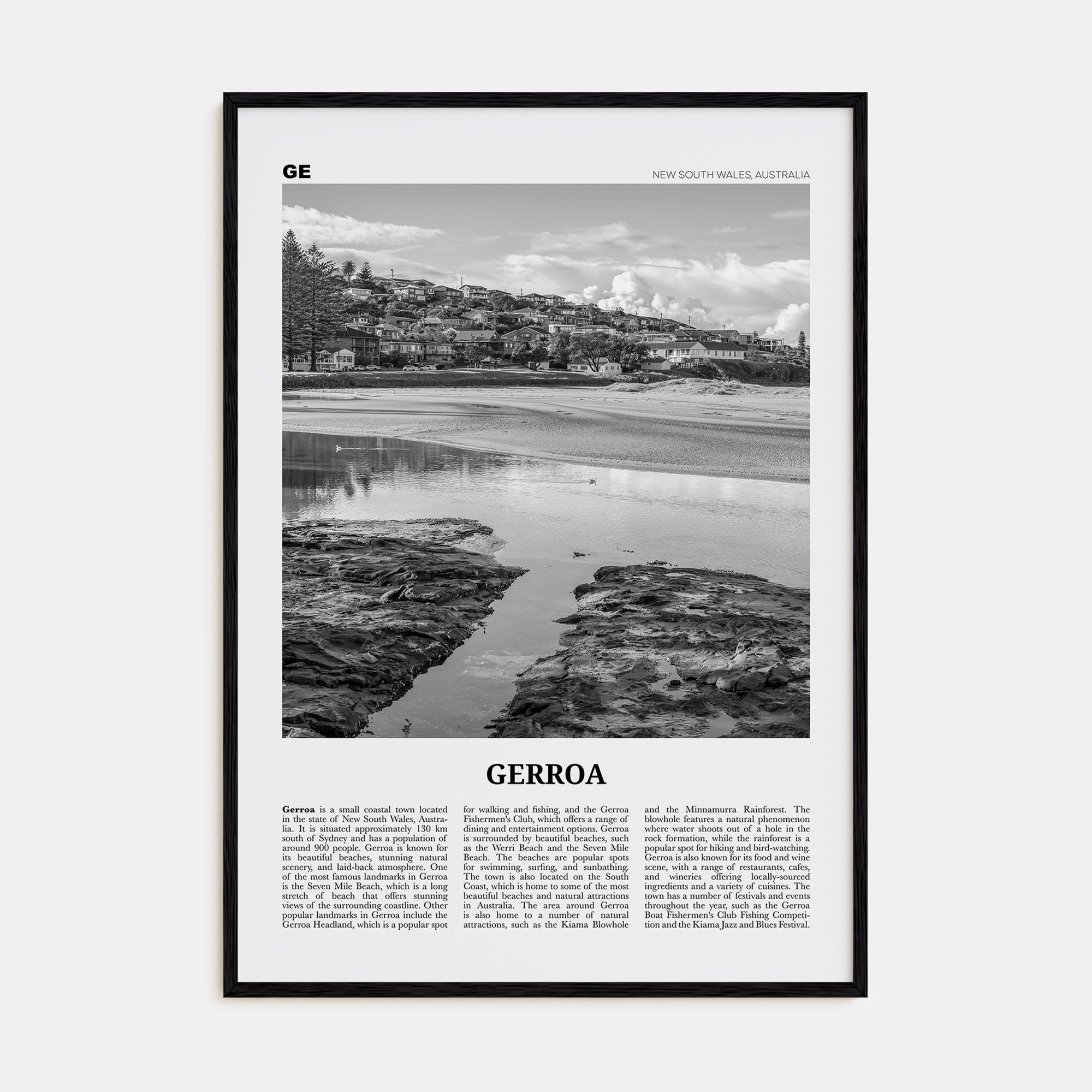Gerroa Travel B&W Poster