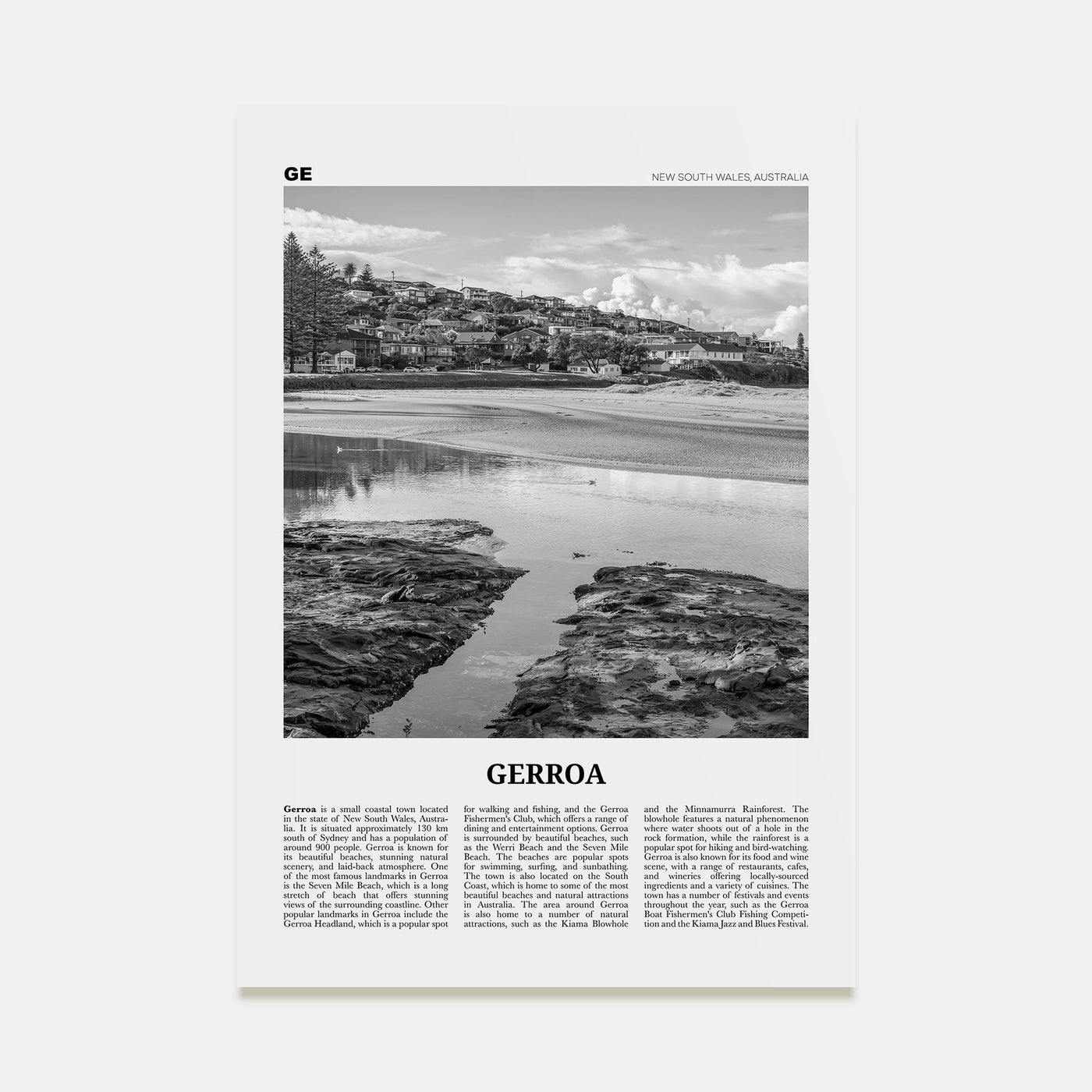 Gerroa Travel B&W Poster