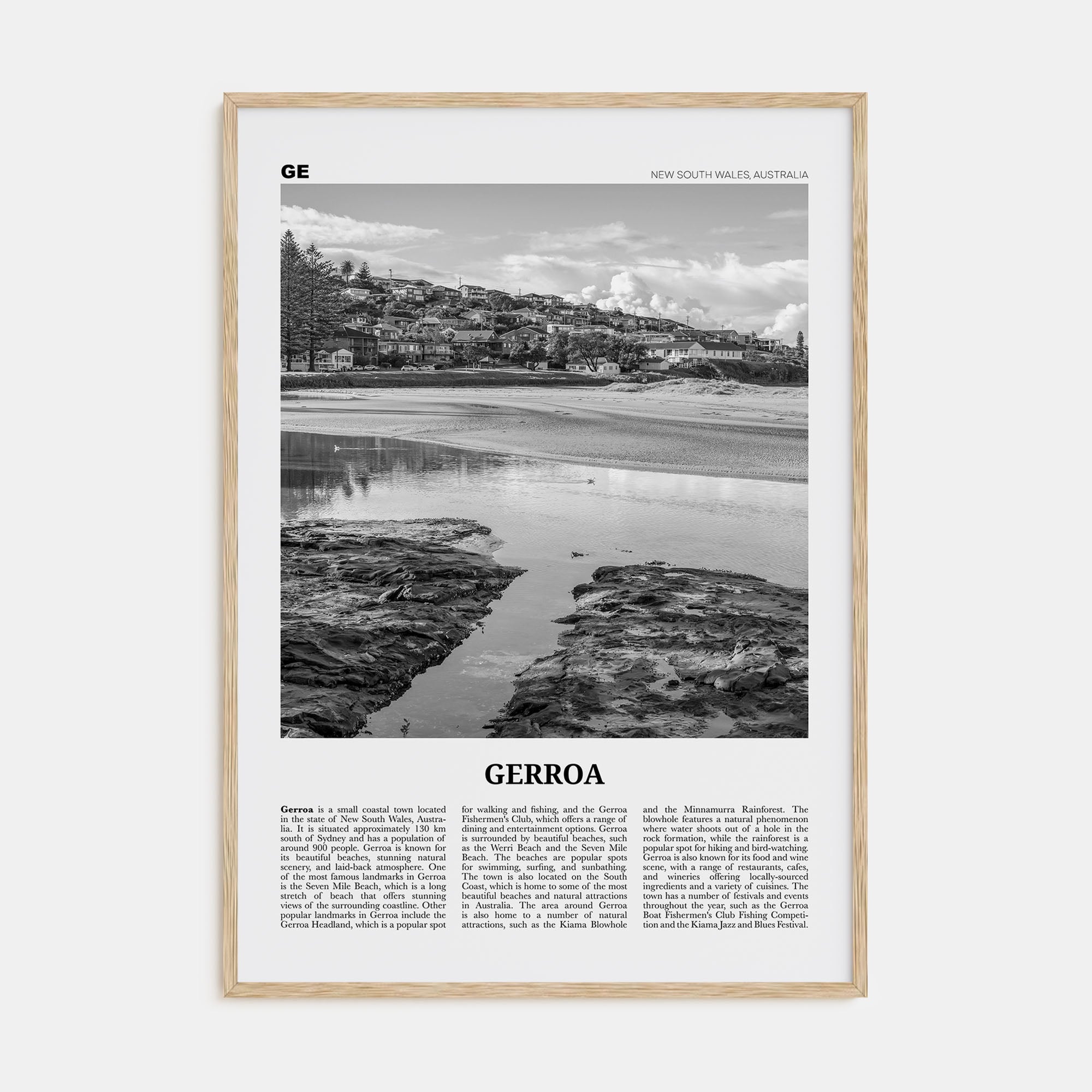 Gerroa Travel B&W Poster