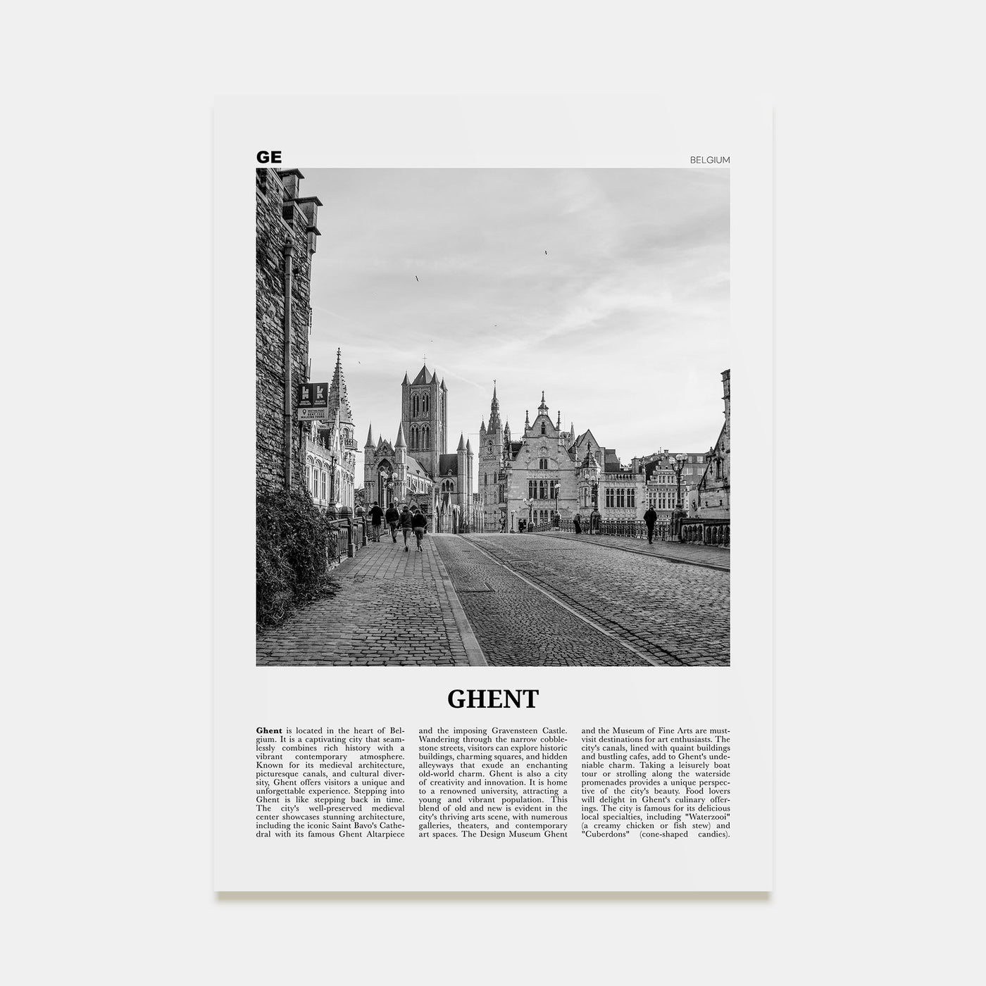 Ghent Travel B&W Poster