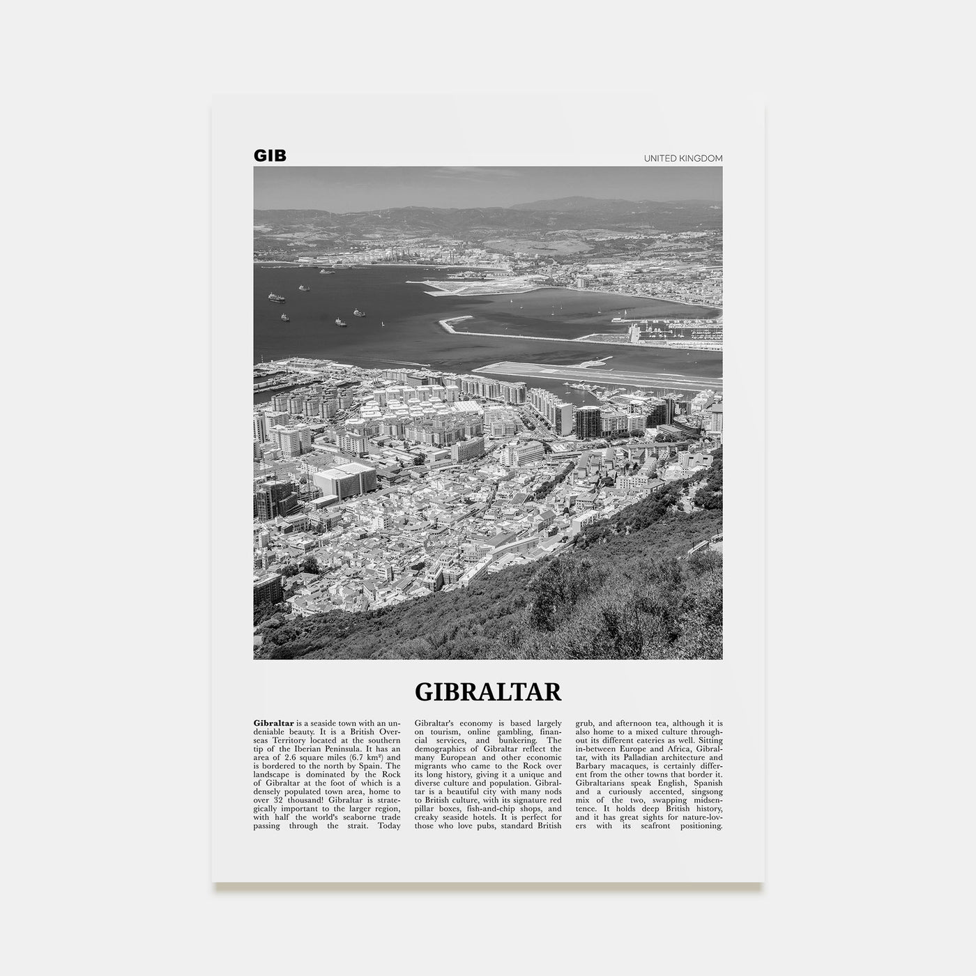 Gibraltar Travel B&W Poster