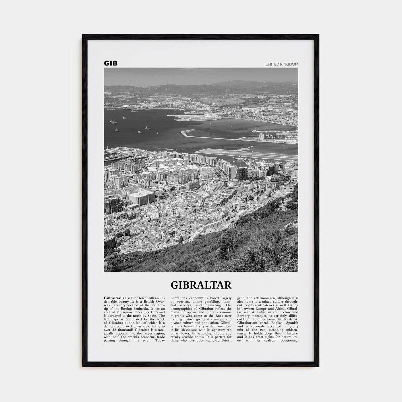Gibraltar Travel B&W Poster