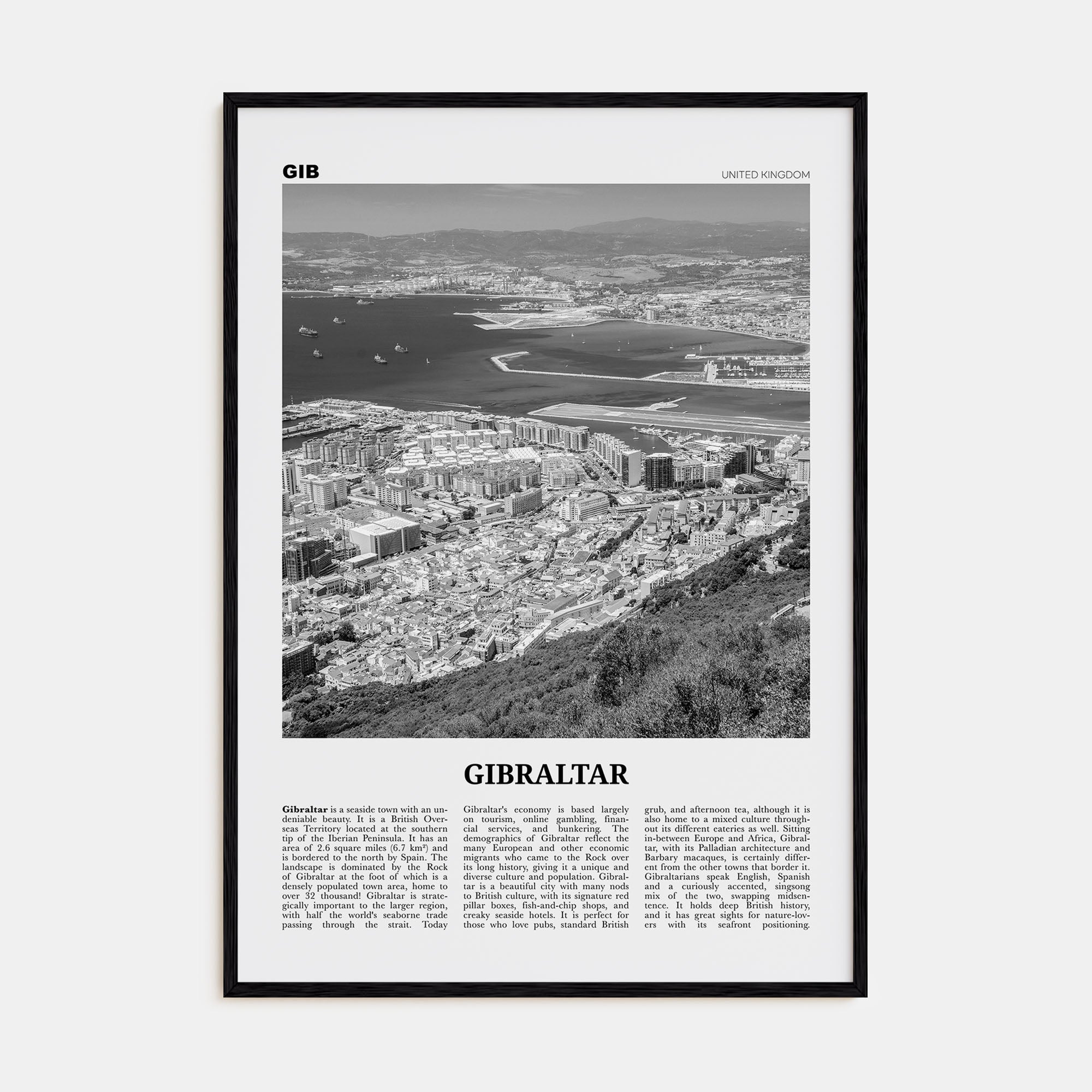 Gibraltar Travel B&W Poster