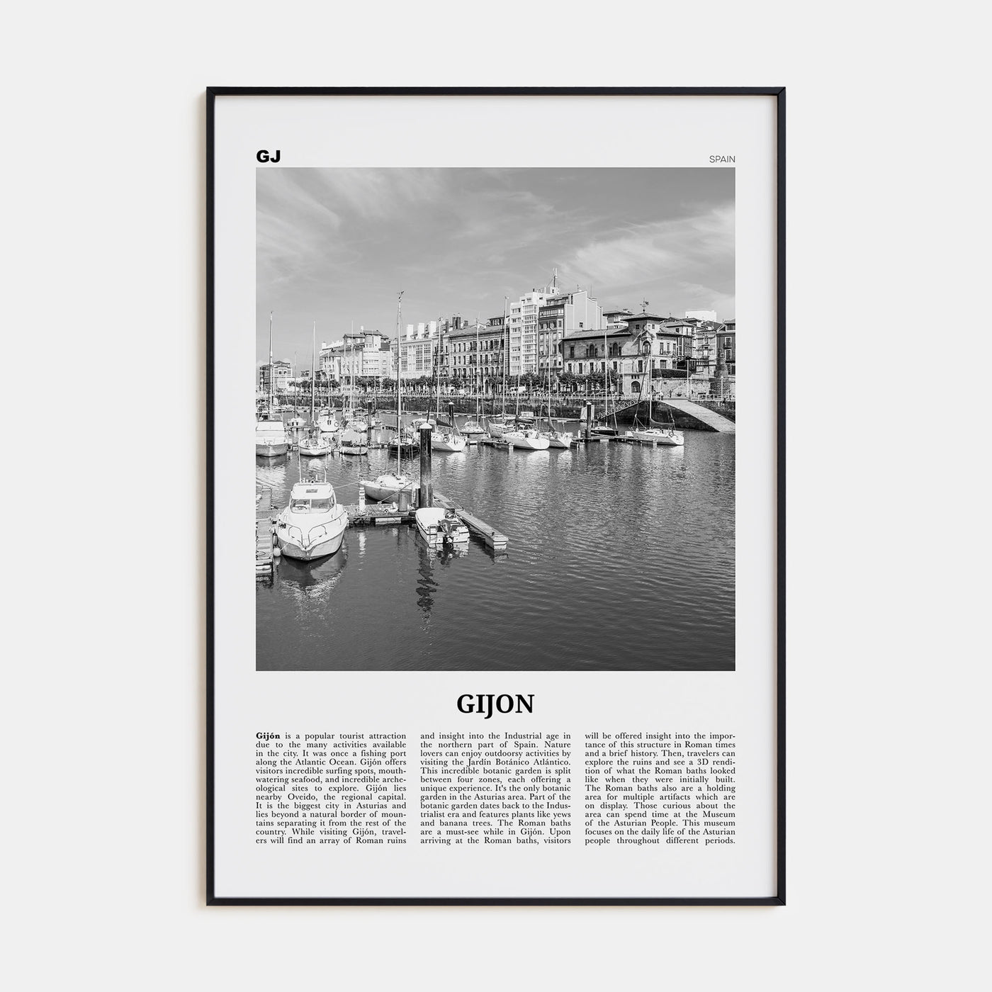 Gijon Travel B&W Poster