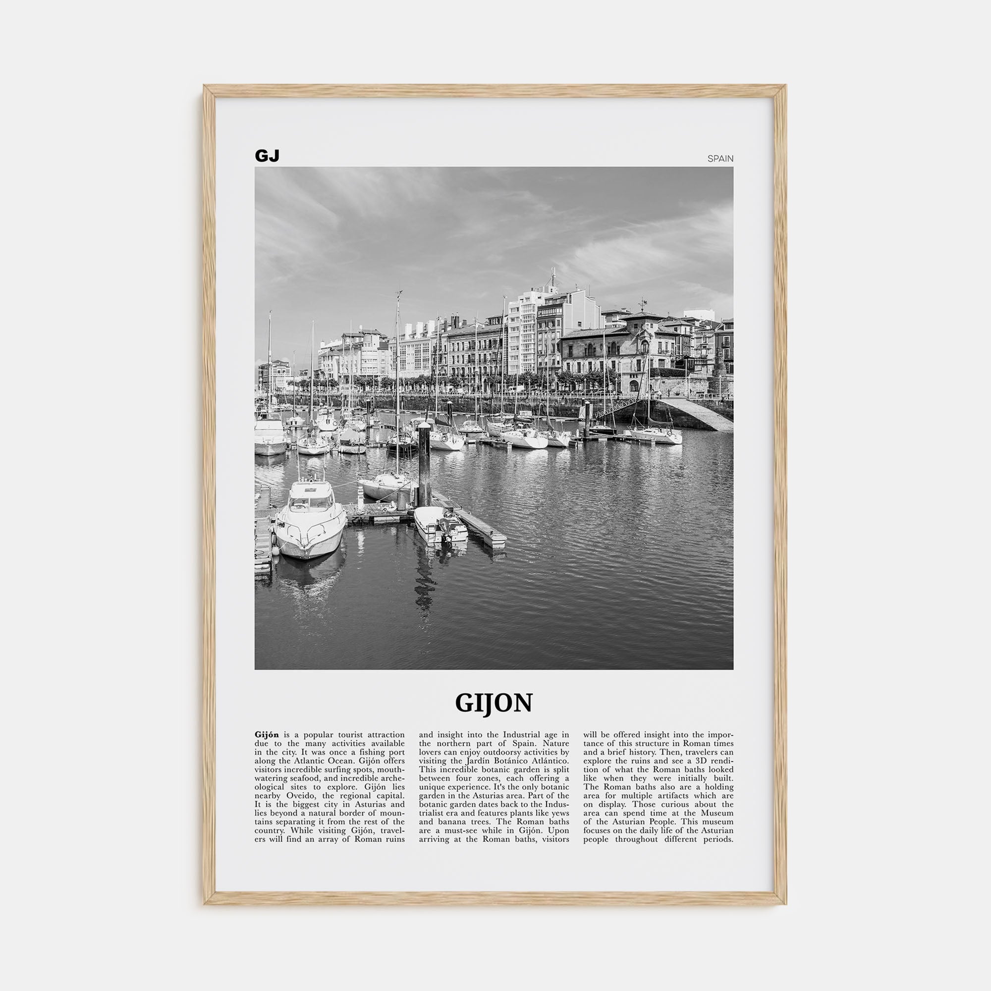Gijon Travel B&W Poster