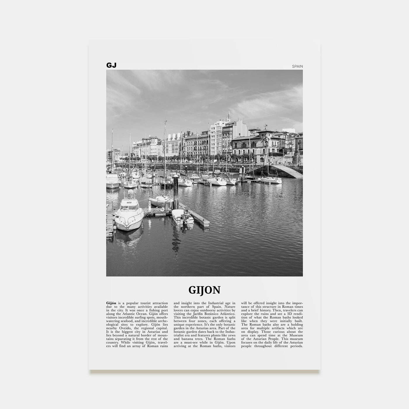 Gijon Travel B&W Poster
