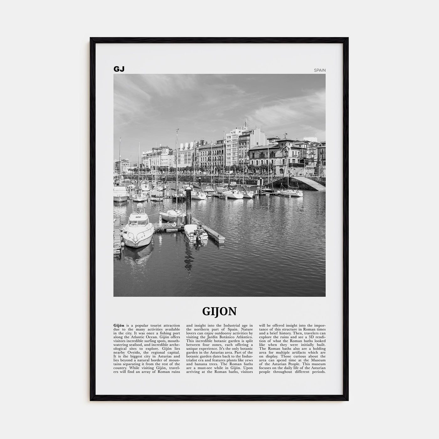 Gijon Travel B&W Poster