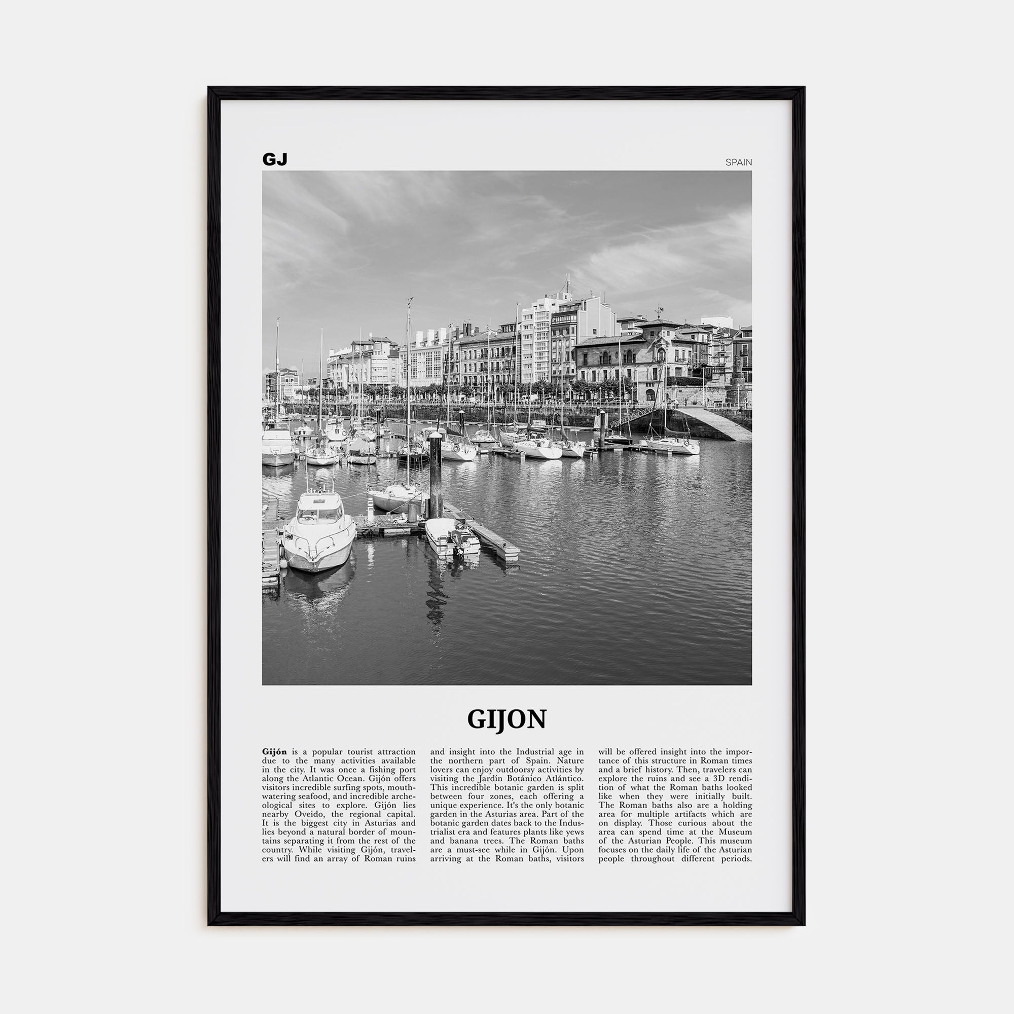 Gijon Travel B&W Poster