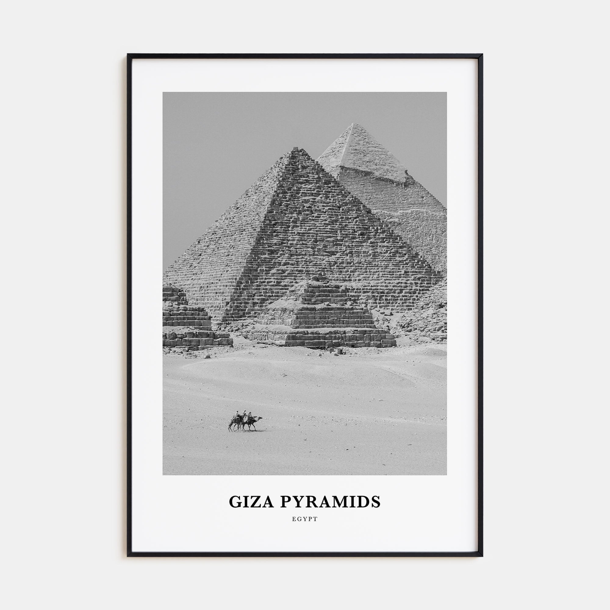 Giza Pyramids Portrait B&W Poster