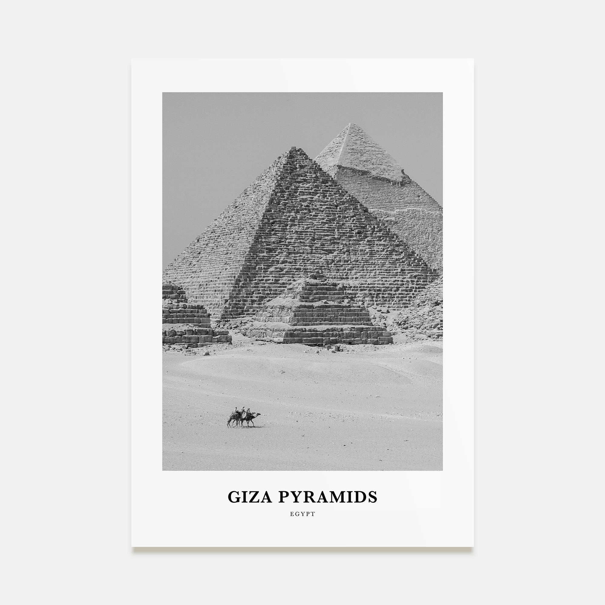 Giza Pyramids Portrait B&W Poster