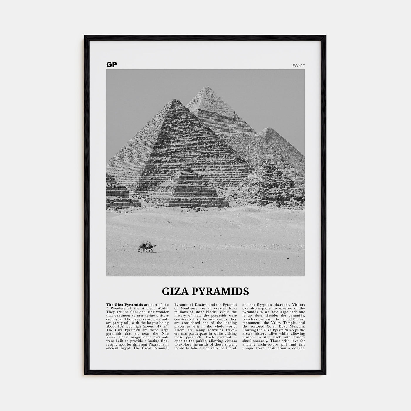 Giza Pyramids Travel B&W Poster