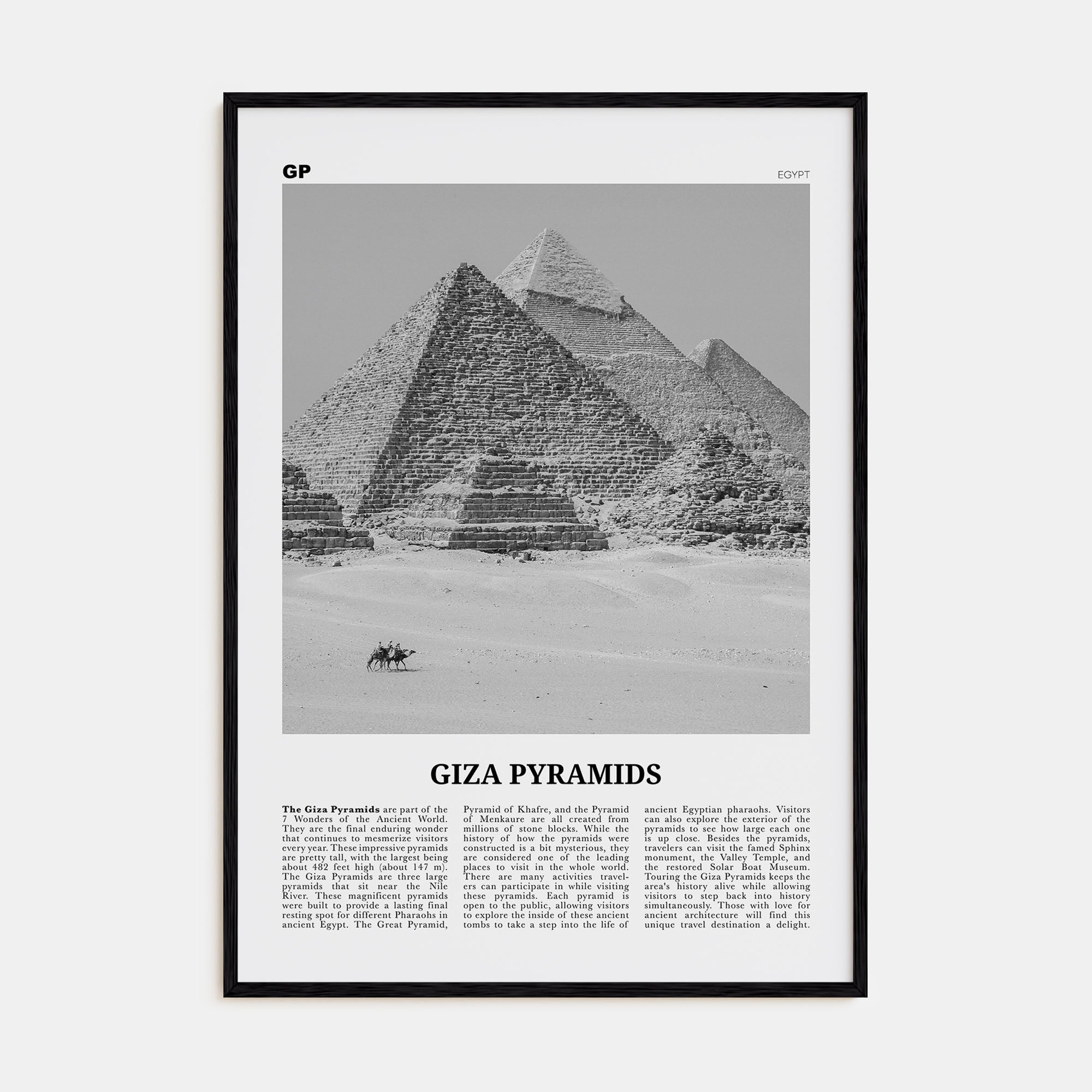 Giza Pyramids Travel B&W Poster