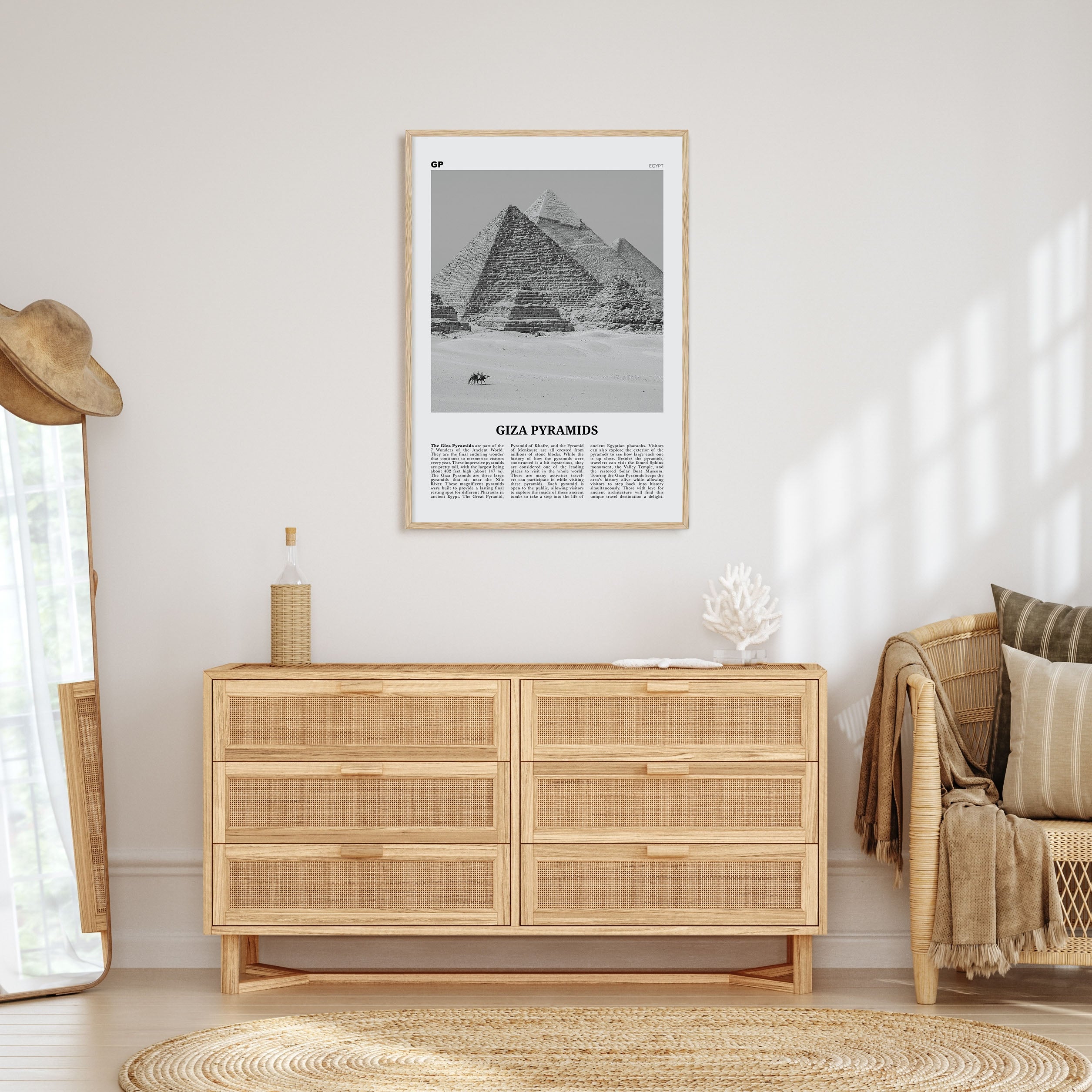 Giza Pyramids Travel B&W Poster