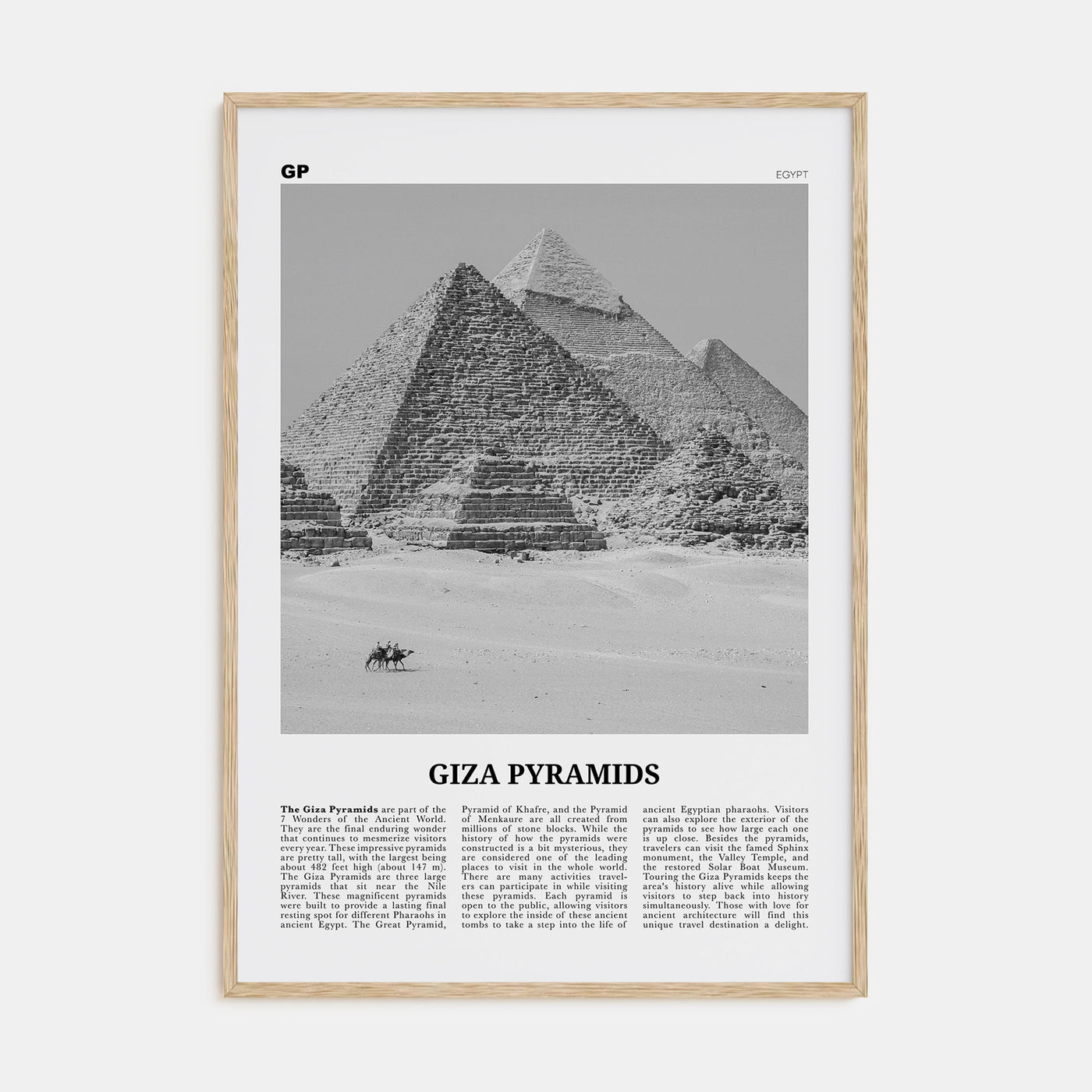 Giza Pyramids Travel B&W Poster