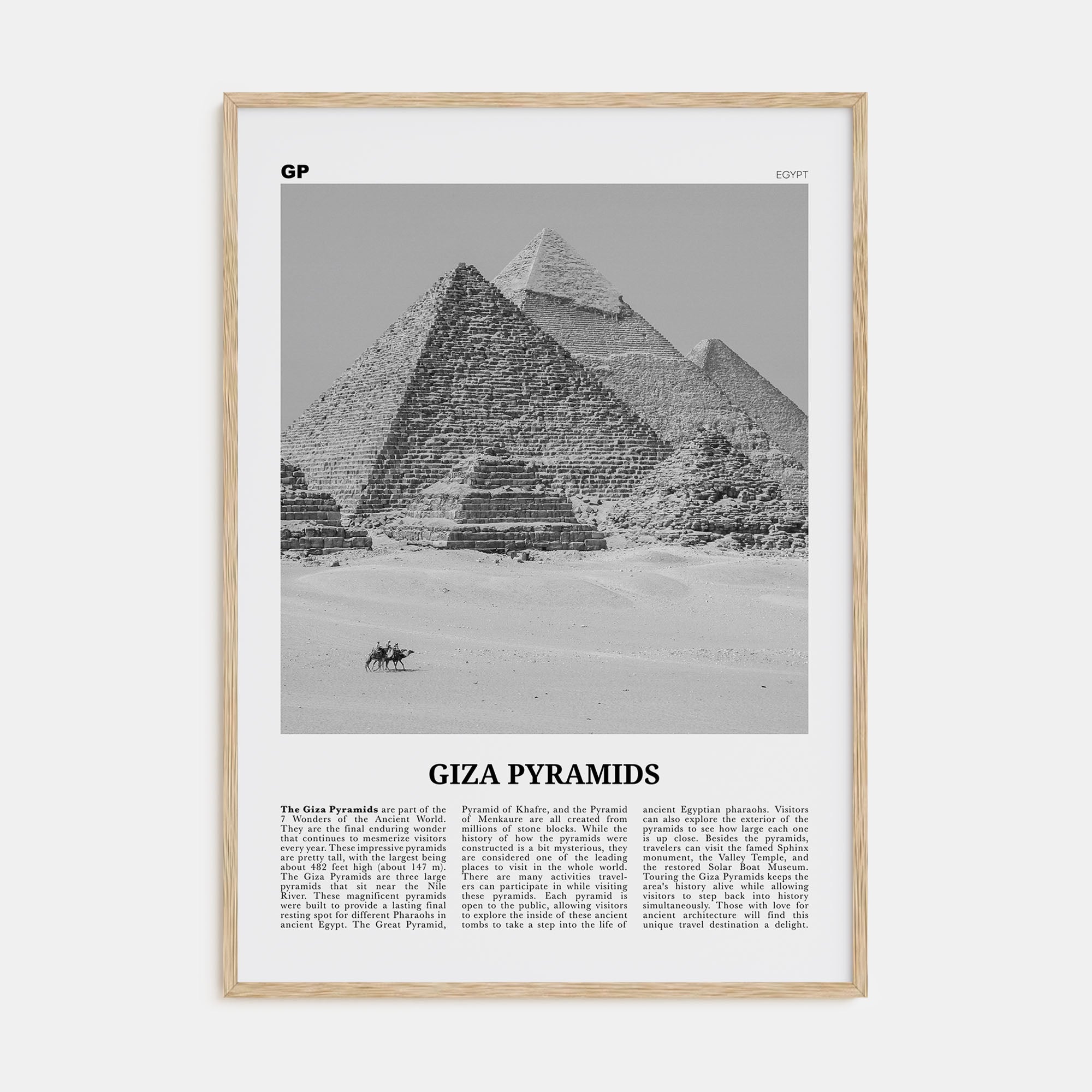 Giza Pyramids Travel B&W Poster