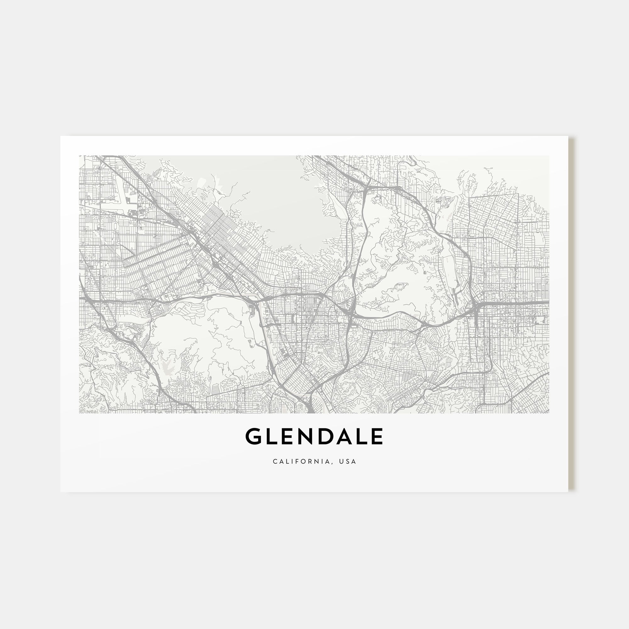 Glendale, California Map Landscape Poster