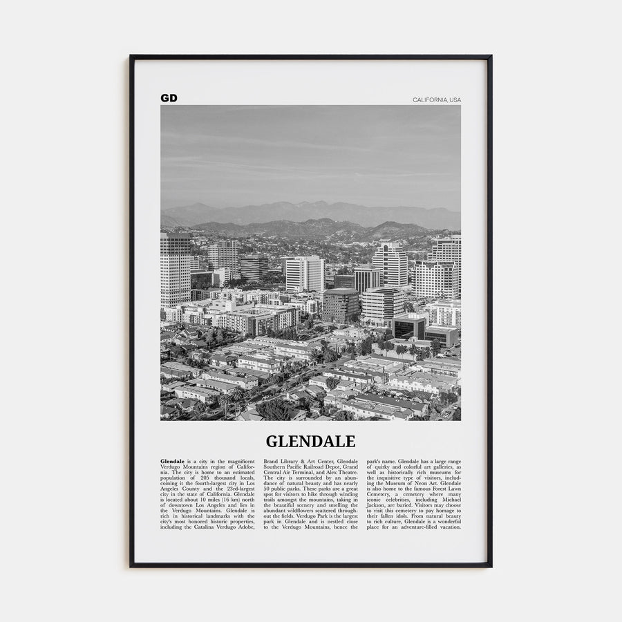 Glendale, California Travel B&W Poster