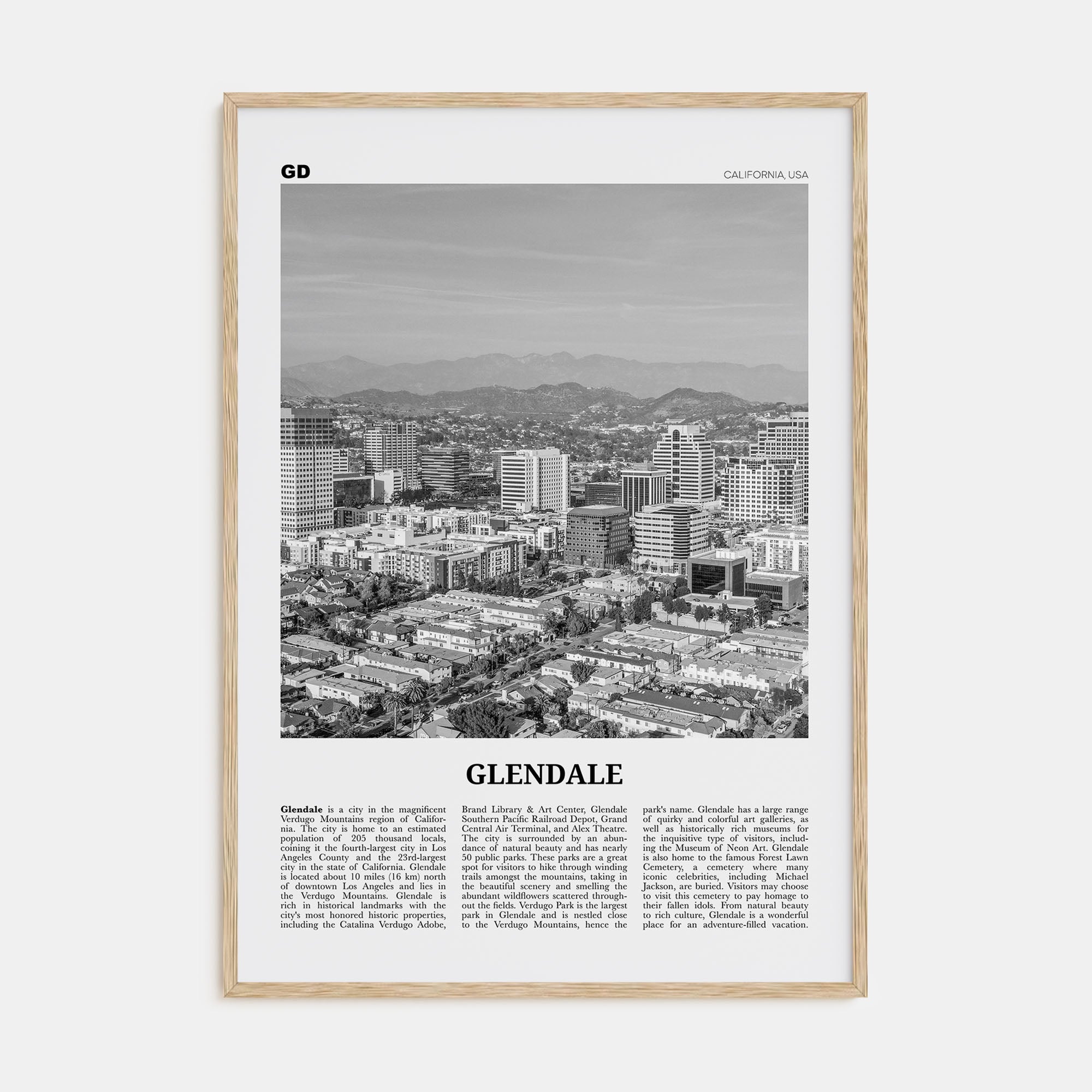 Glendale, California Travel B&W Poster