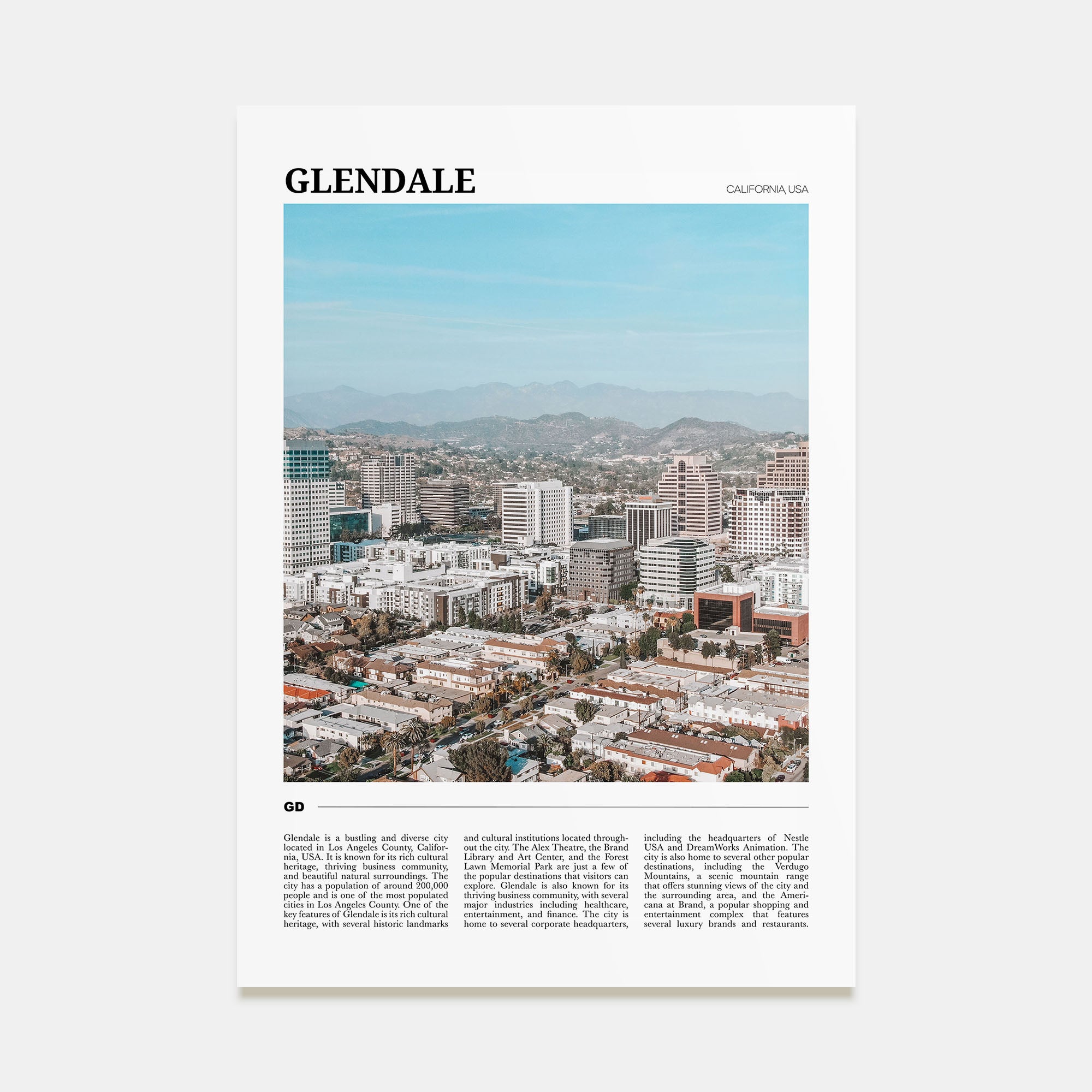 Glendale, California Travel Color Poster