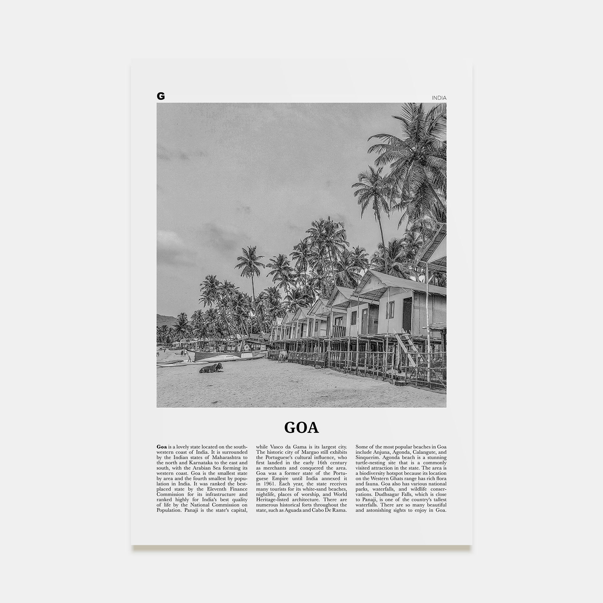 Goa Travel B&W No 1 Poster