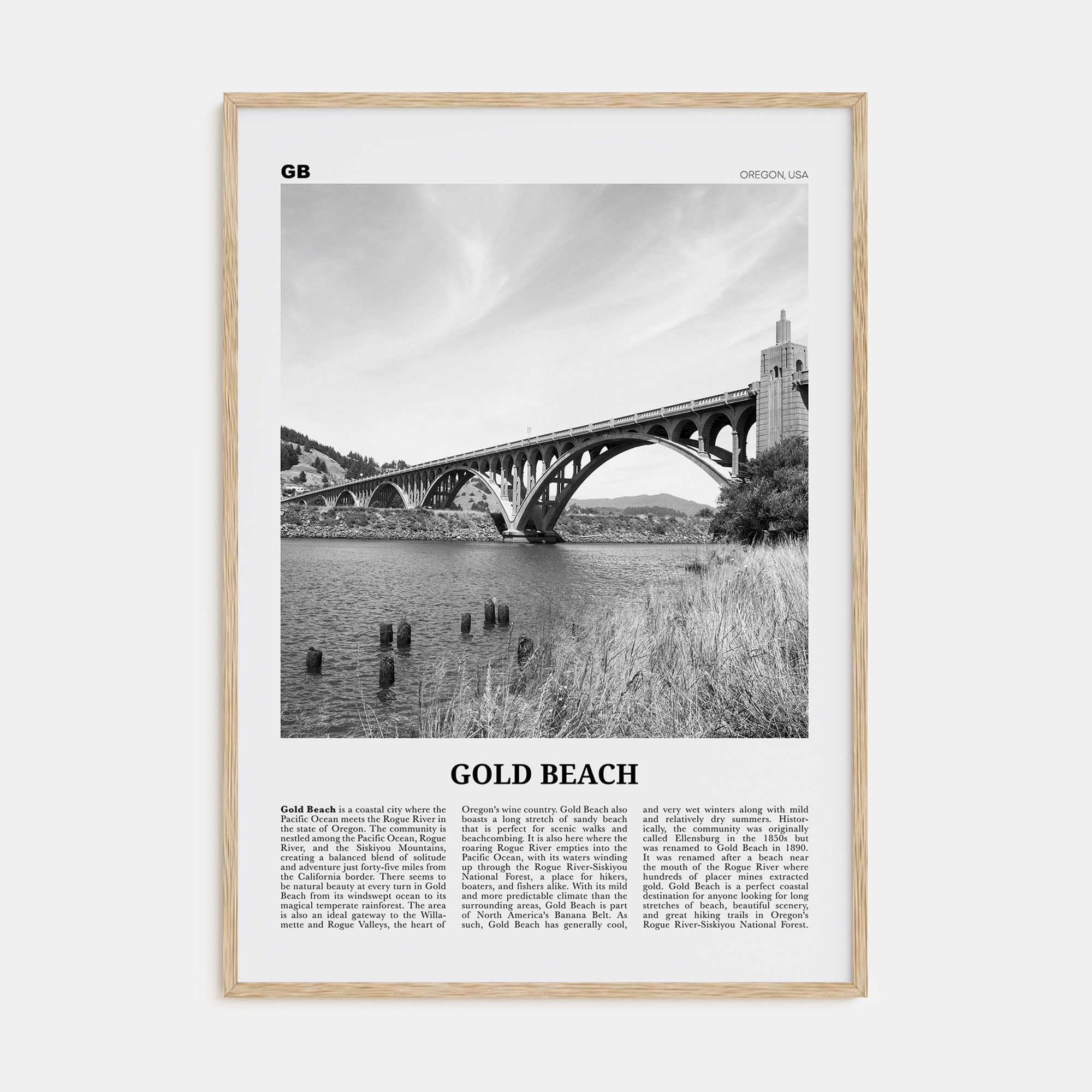 Gold Beach Travel B&W Poster