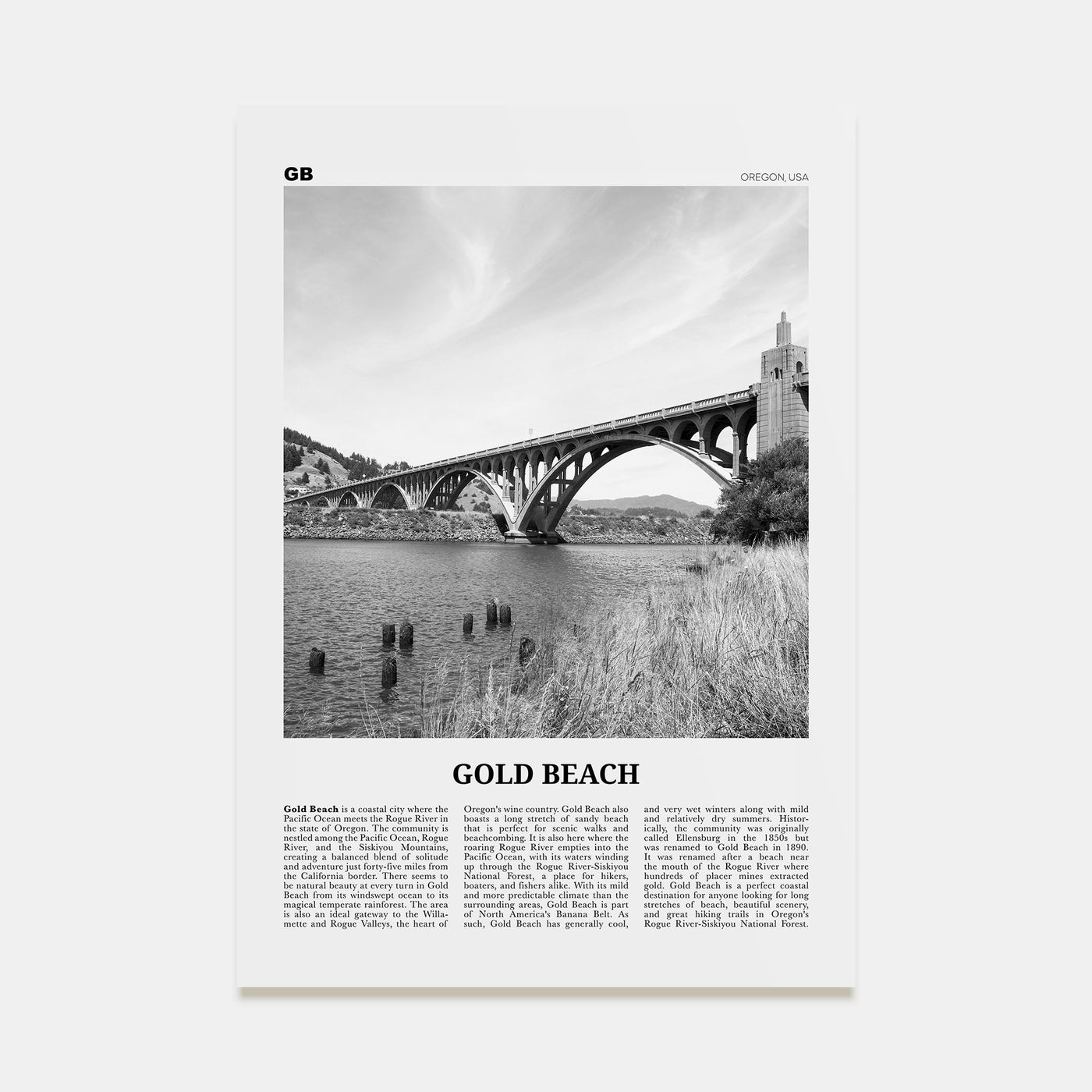Gold Beach Travel B&W Poster