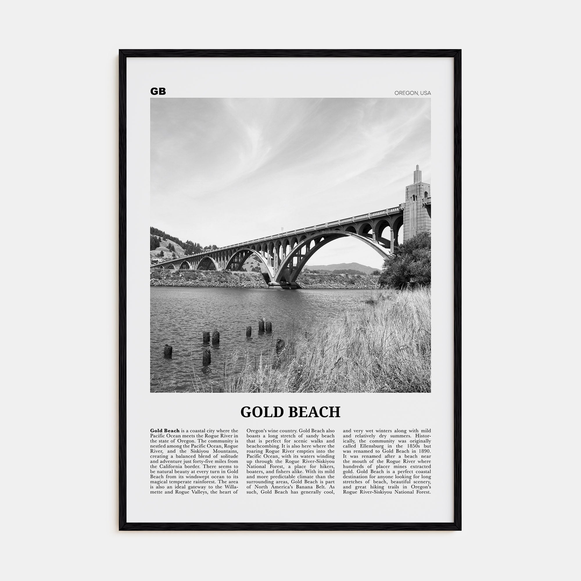 Gold Beach Travel B&W Poster