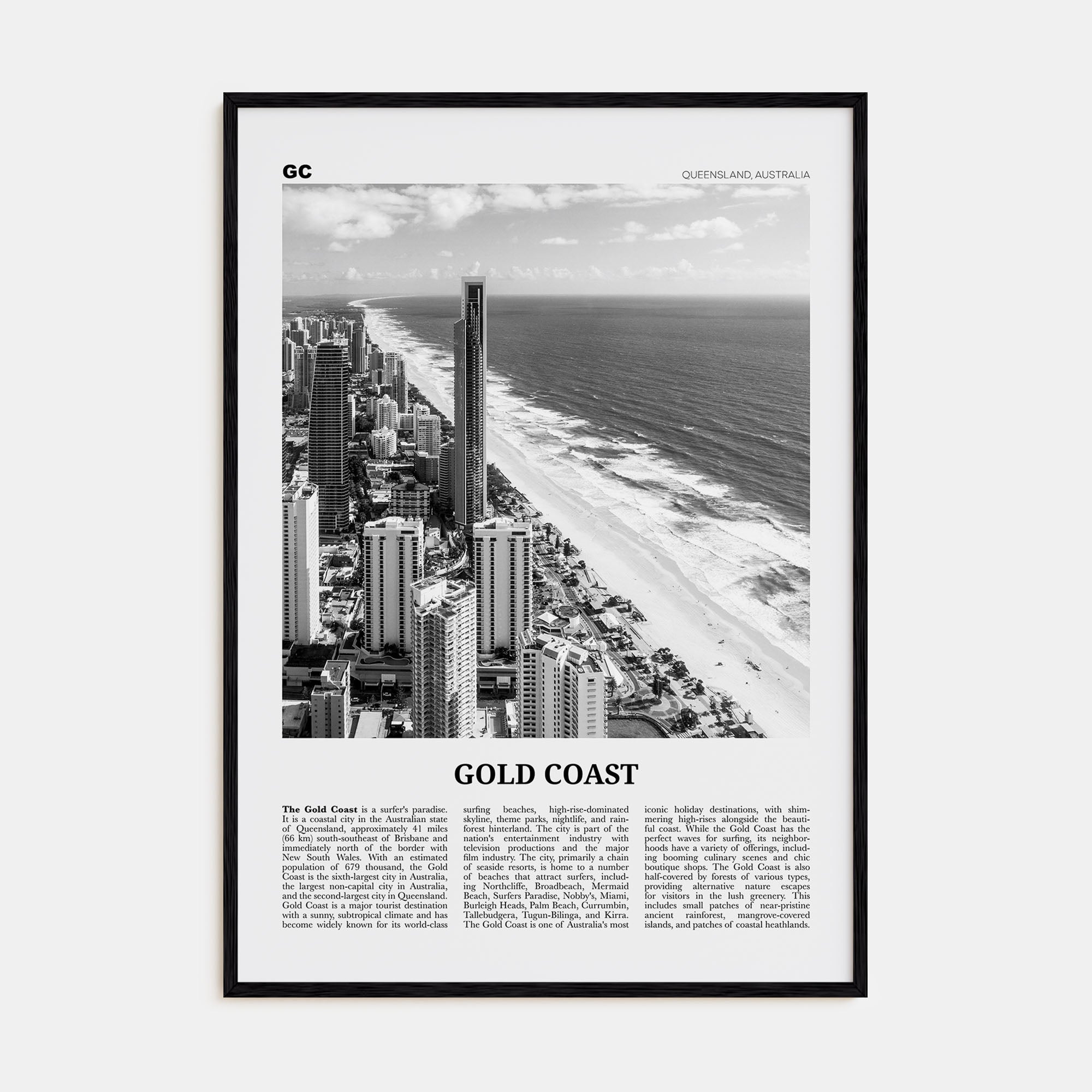 Gold Coast Travel B&W Poster