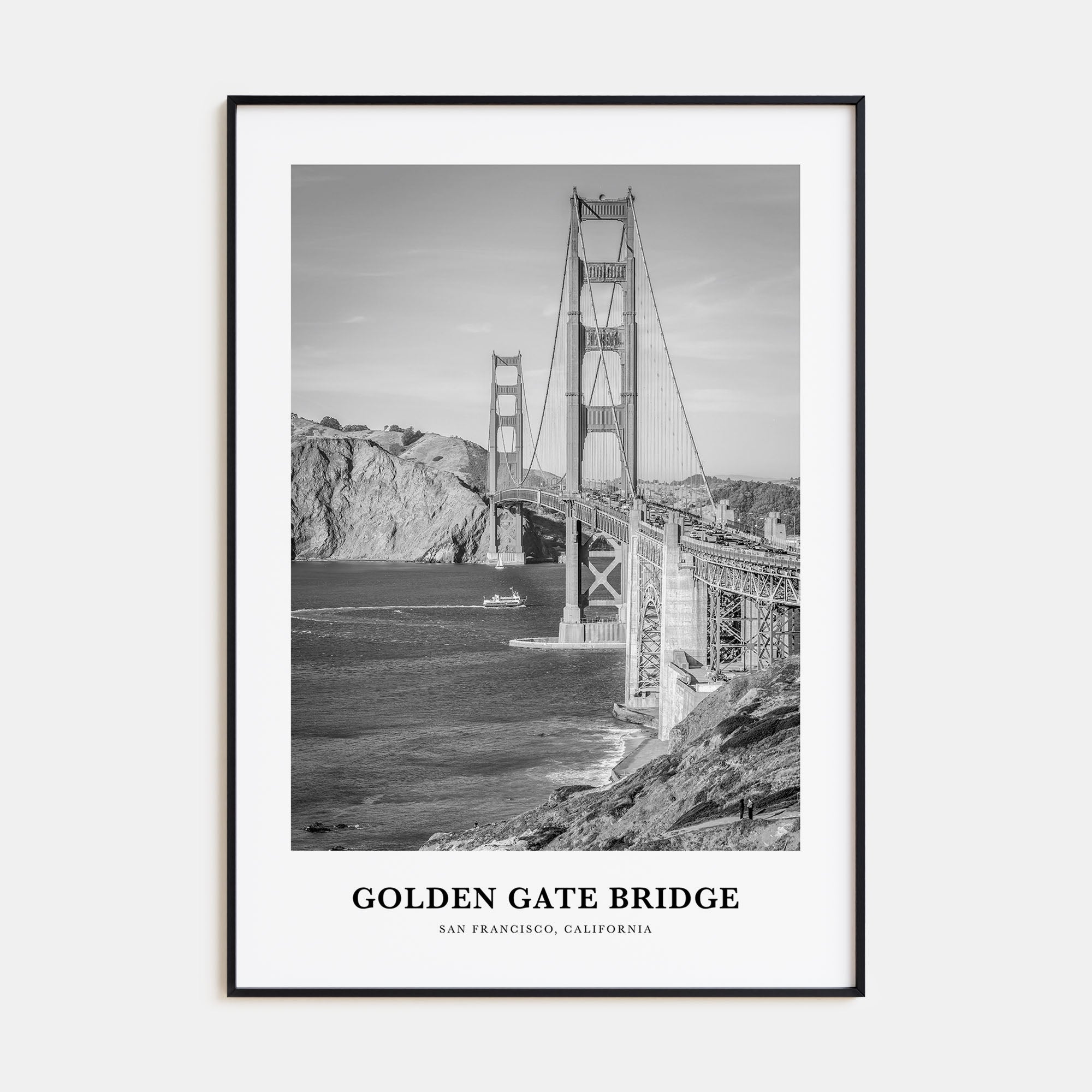 Golden Gate Bridge Portrait B&W Poster