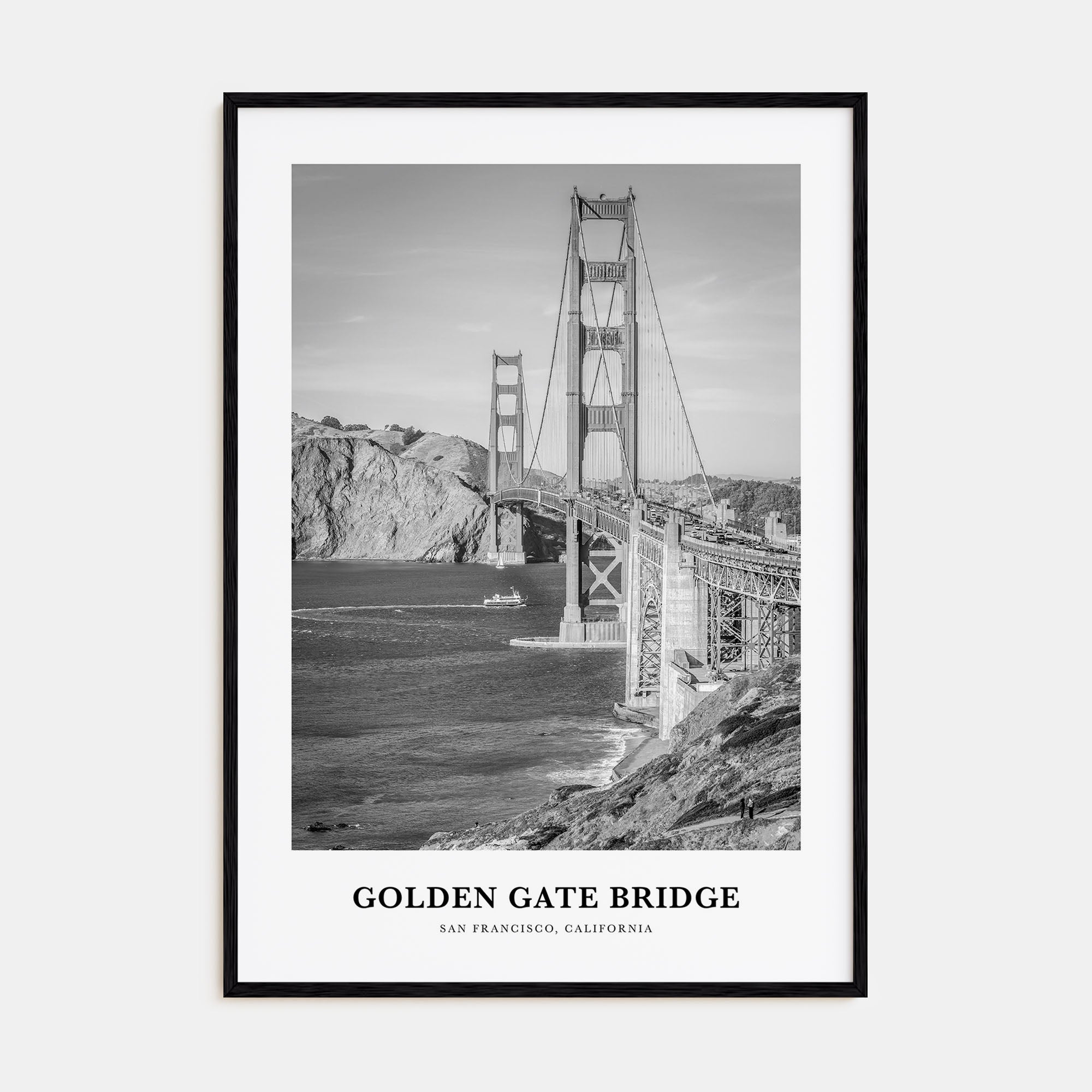 Golden Gate Bridge Portrait B&W Poster