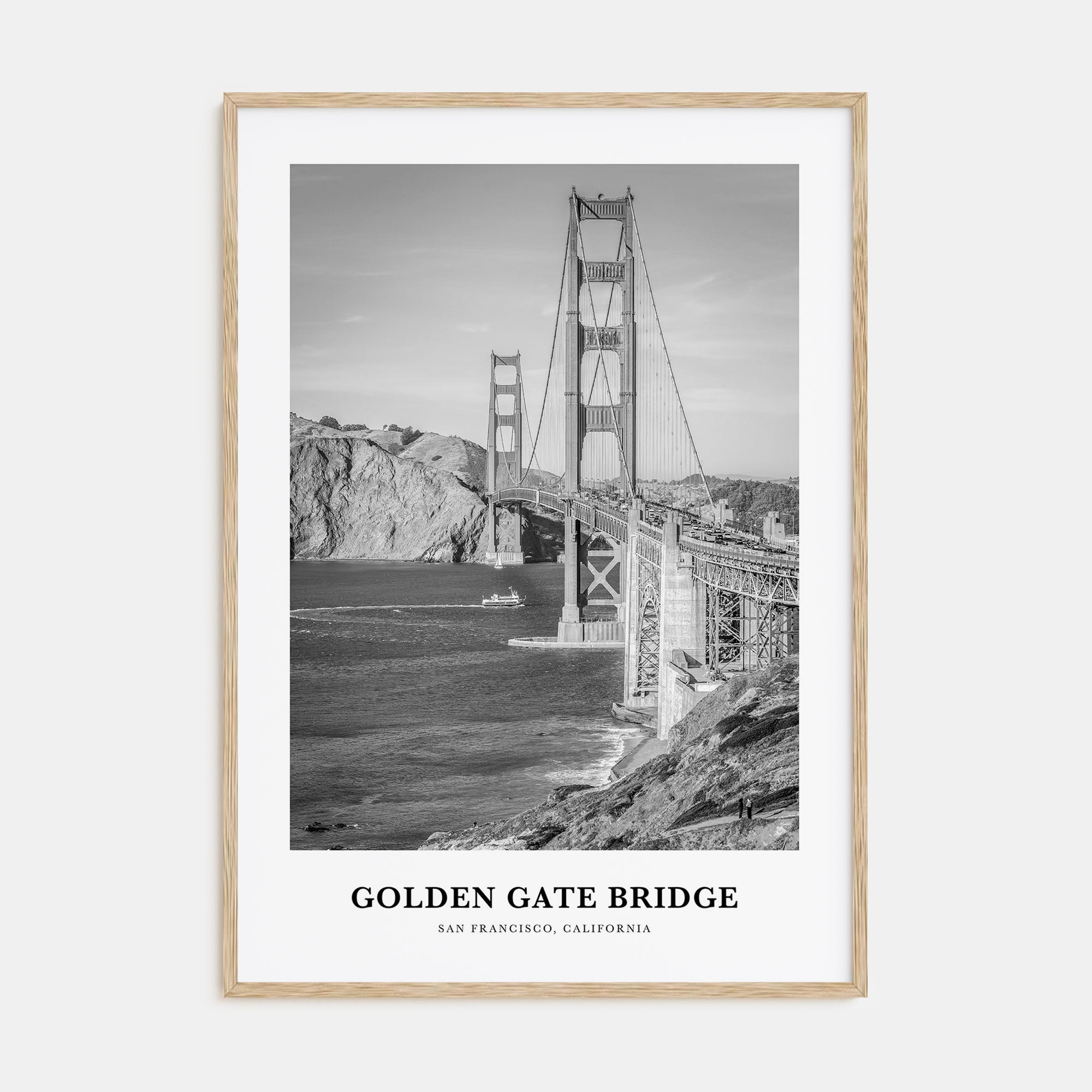 Golden Gate Bridge Portrait B&W Poster