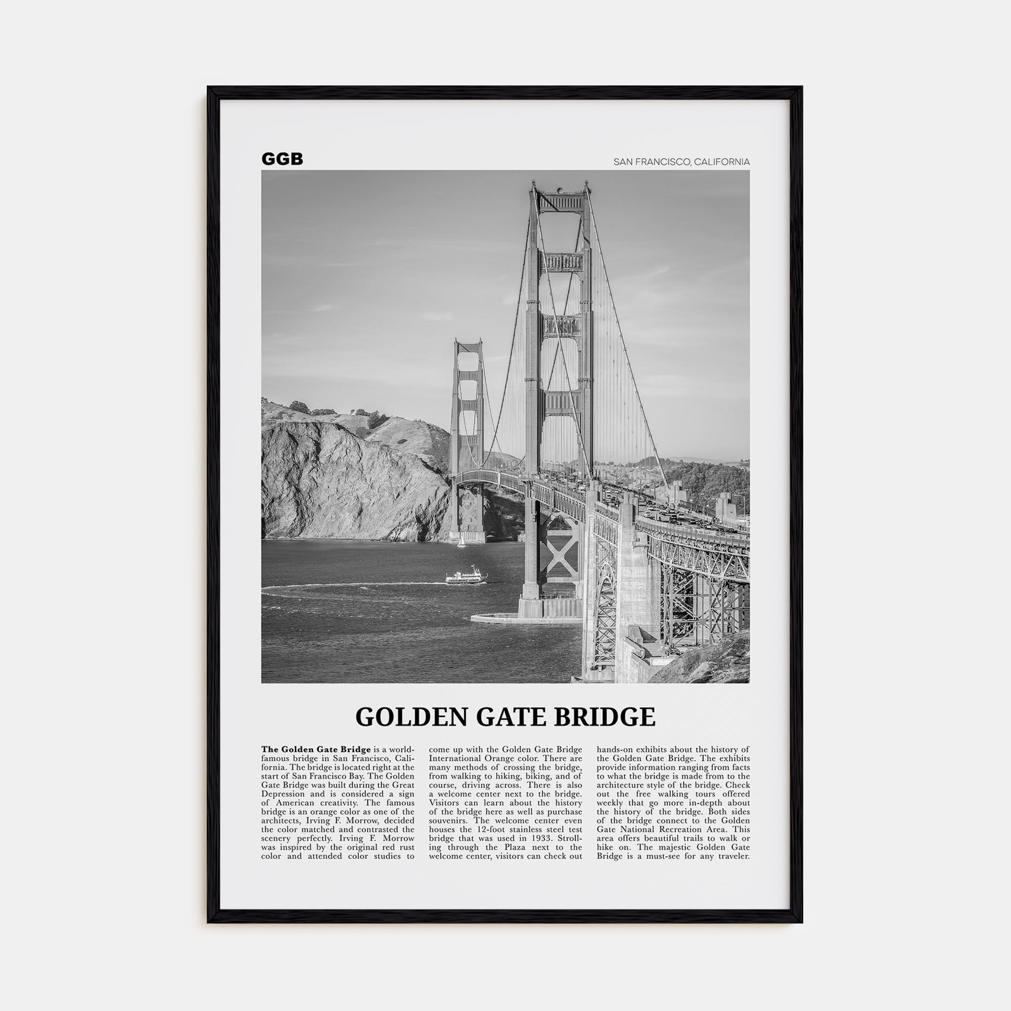 Golden Gate Bridge Travel B&W Poster