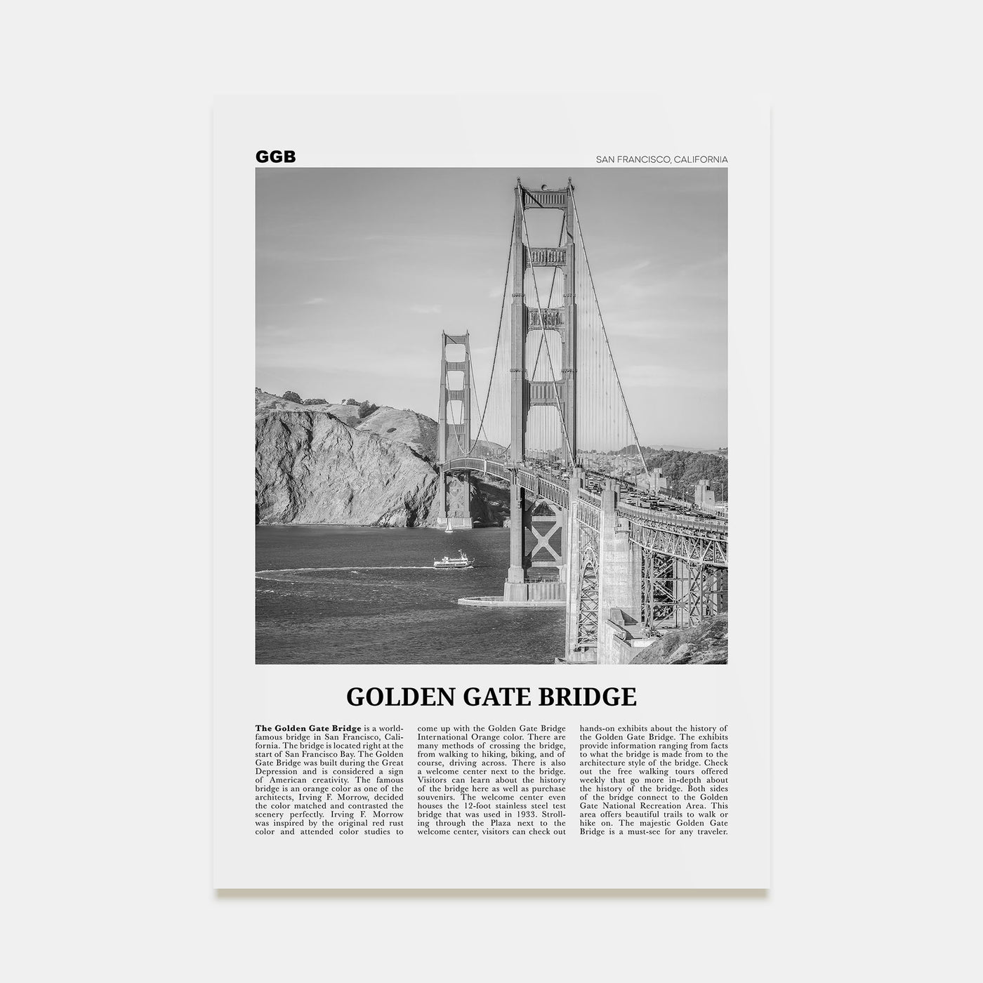 Golden Gate Bridge Travel B&W Poster
